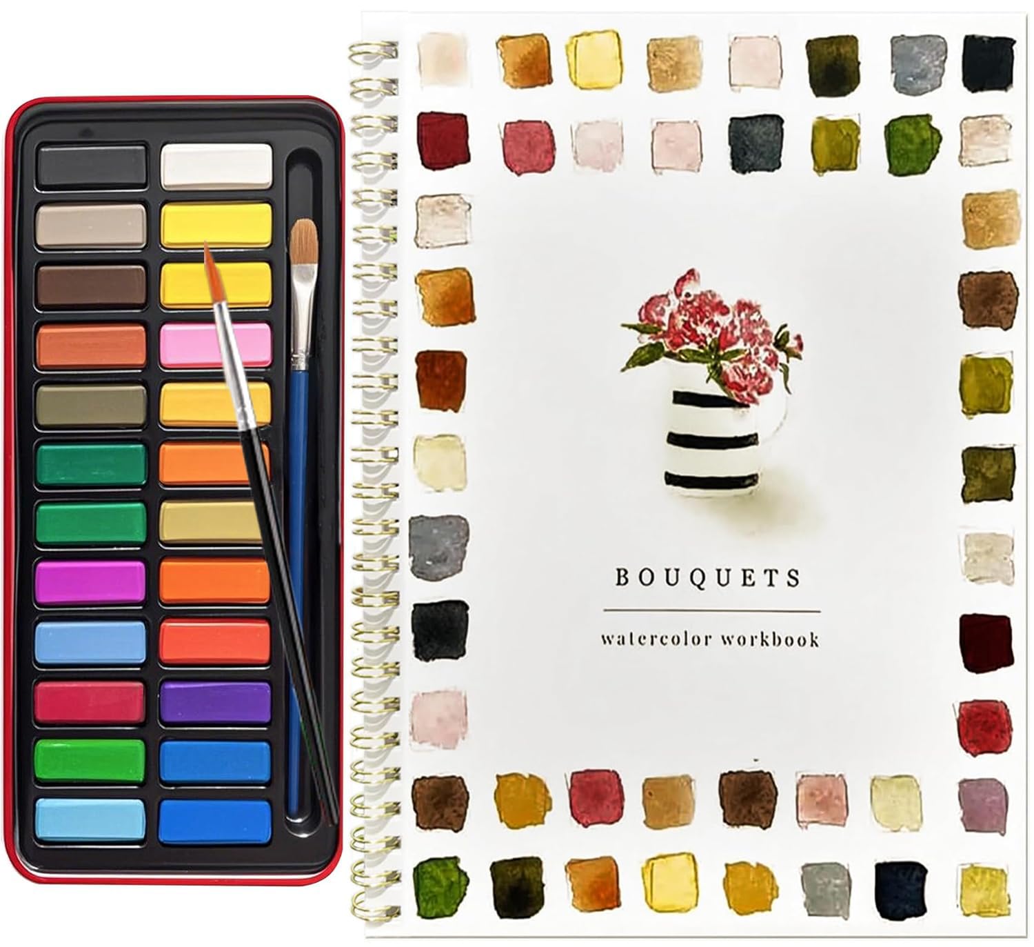 Watercolor Workbook Bouquets with Paint Set Brushes