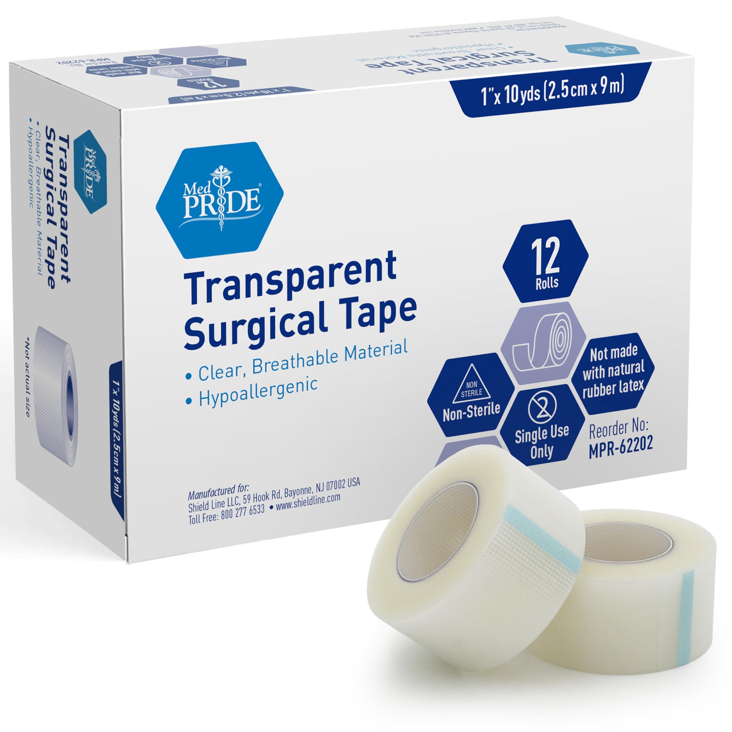 MED Pride Hypoallergenic Clear Surgical Tape 12 Pack