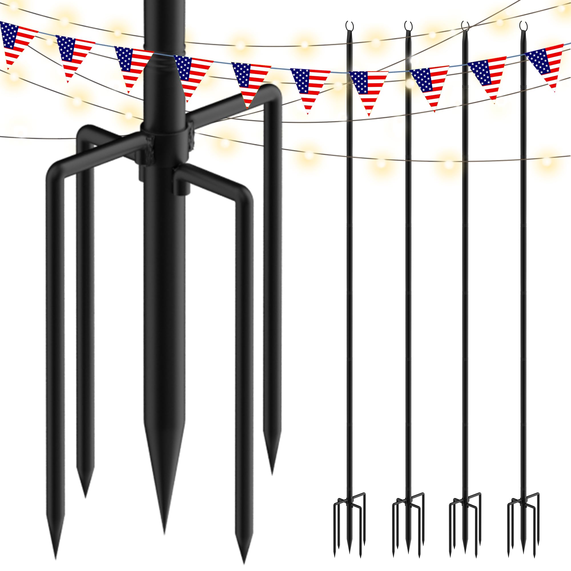 String Light Poles Outdoor Rustproof 9ft 4-Pack