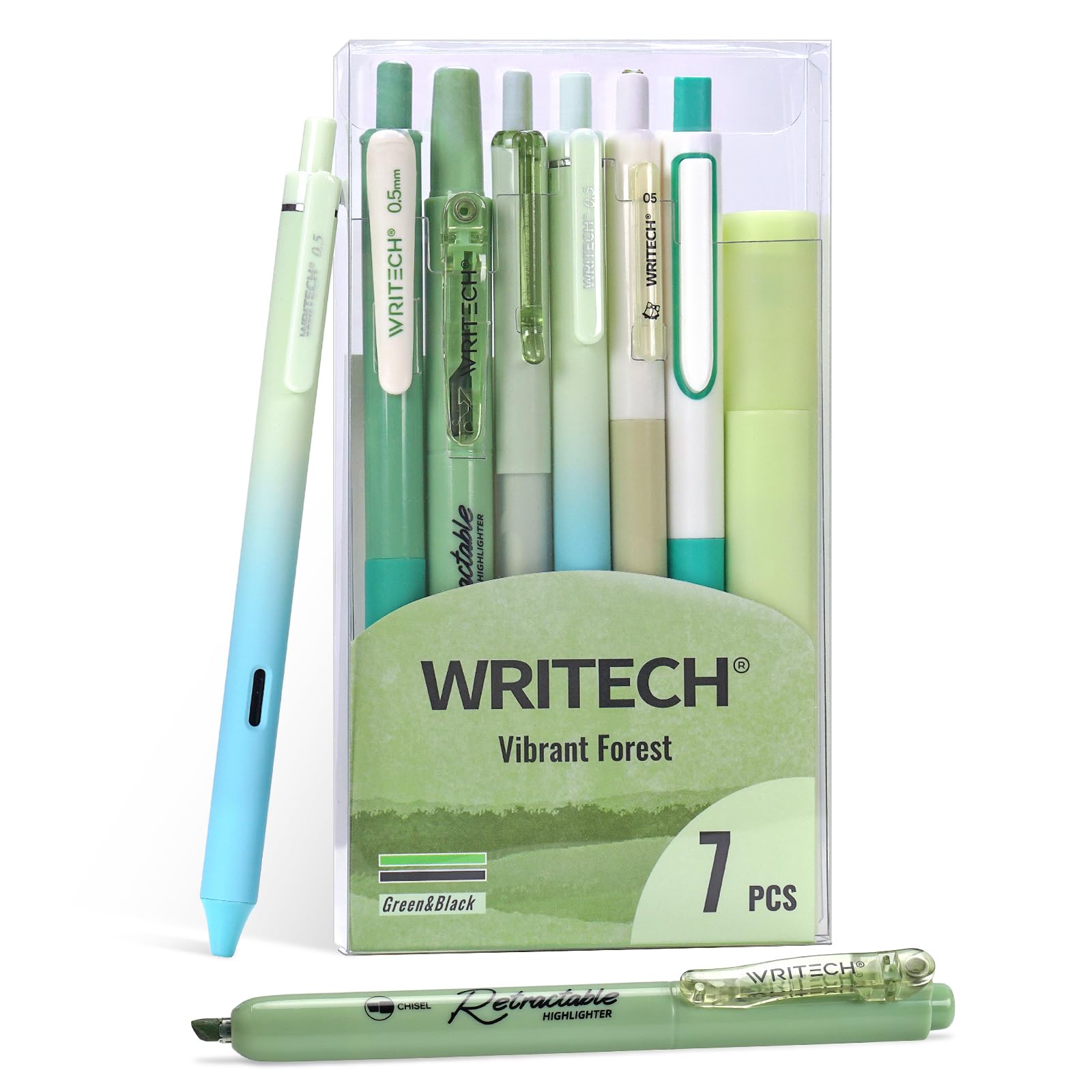 WRITECH Gel Pens Highlighters Pastel Set Green 7ct