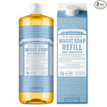 Dr. Bronner's Pure-Castile Liquid Magic Soap Bottle & Refill Carton - Made with Regenerative Organic Certified Oils- 18-in-1 Uses for Face, Body Wash, Hand Soap Refill- Baby Unscented, 32 oz