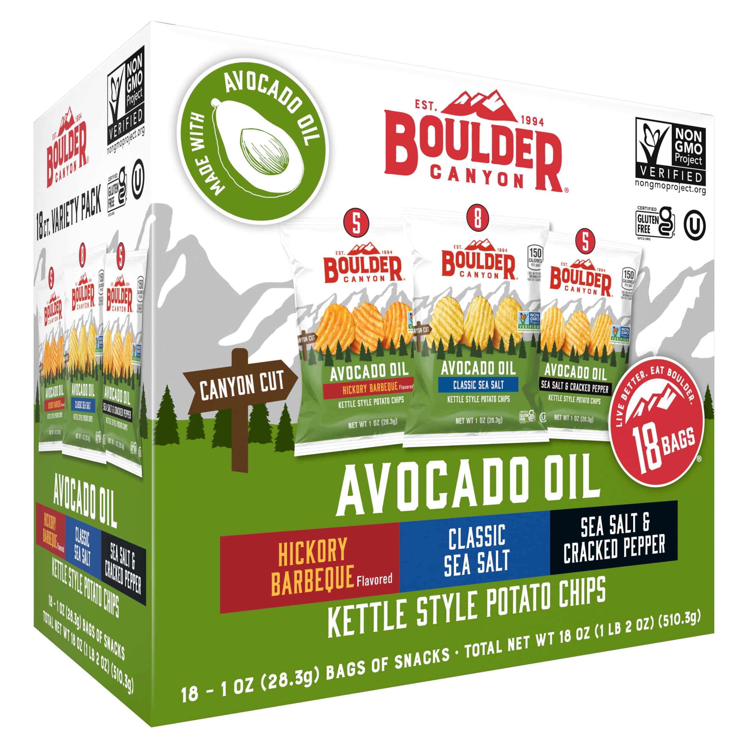 Boulder Canyon Avocado Oil Kettle Chips Variety 1oz 18 Pack