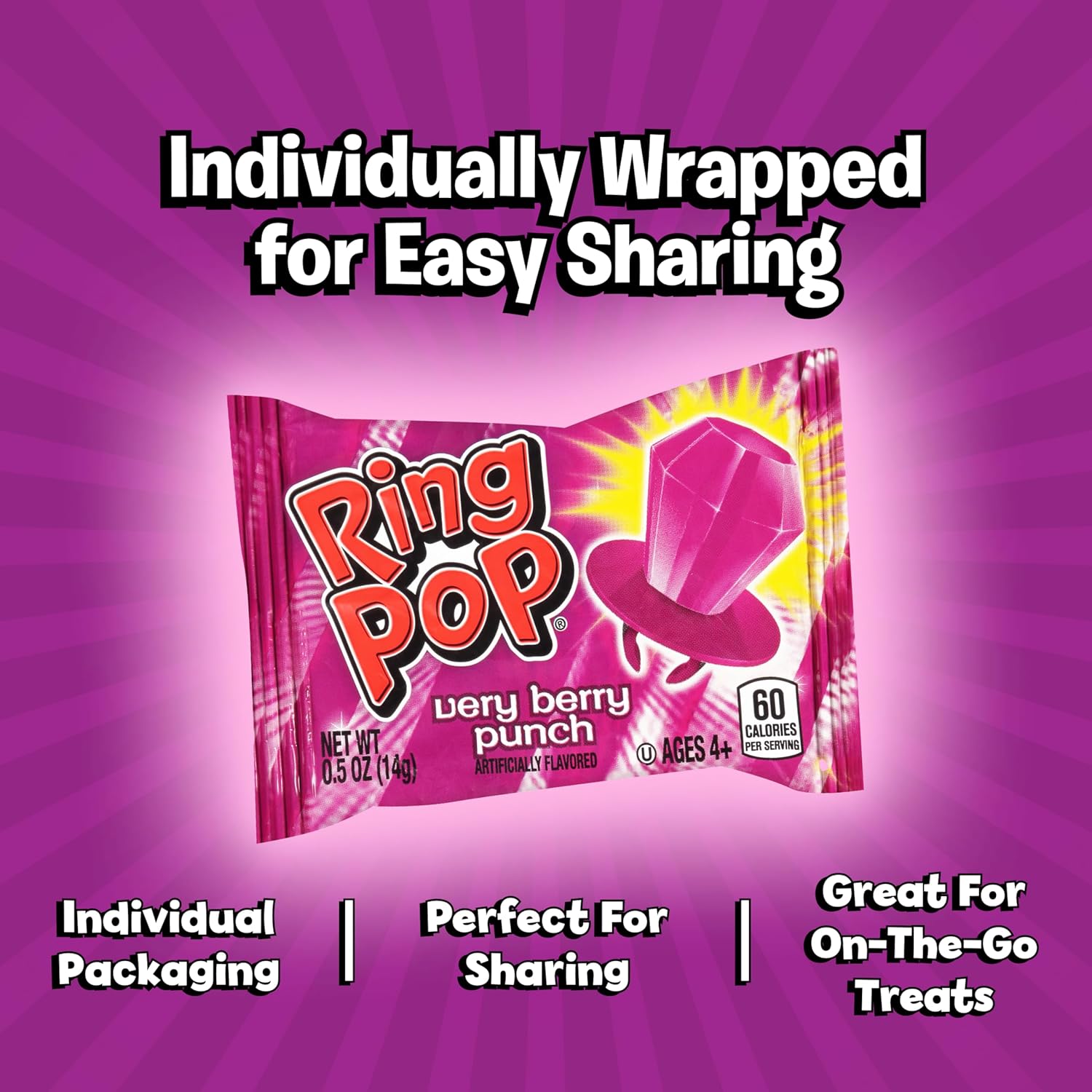 Ring Pop Purple Candy Lollipops, 1 each