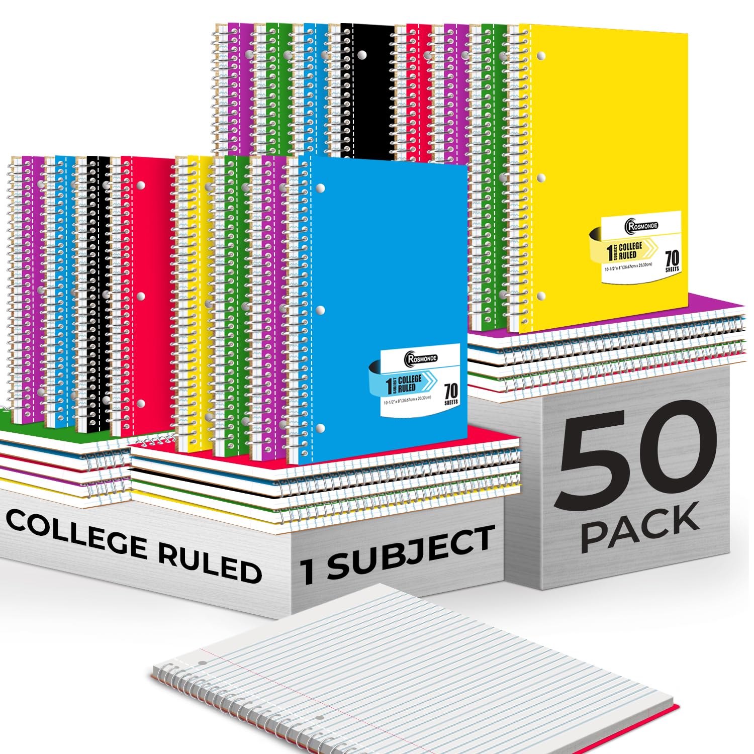 Rosmonde College Ruled Spiral Notebooks 50-Pack Bulk