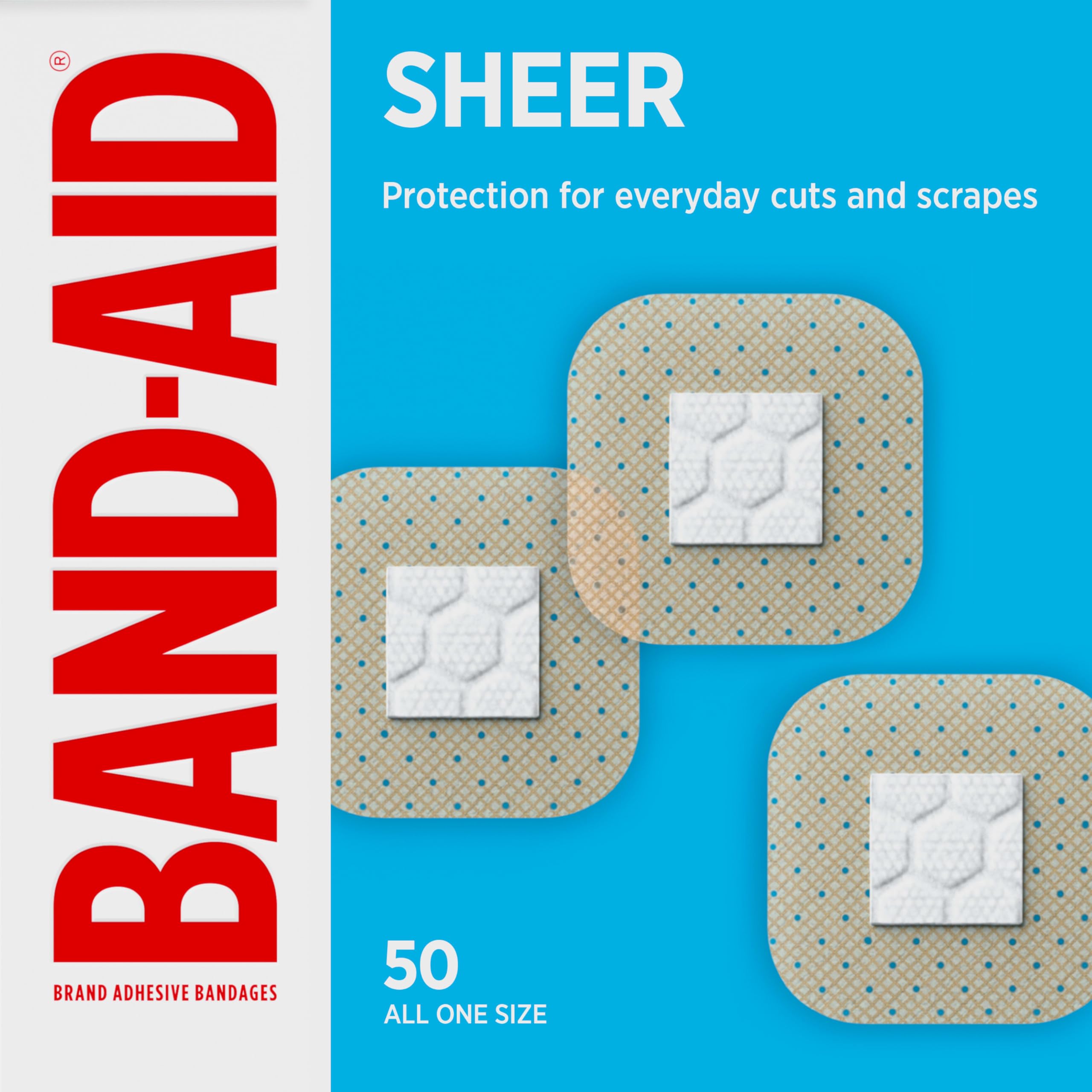BAND-AID Sheer Spots Square Bandages 50 Count