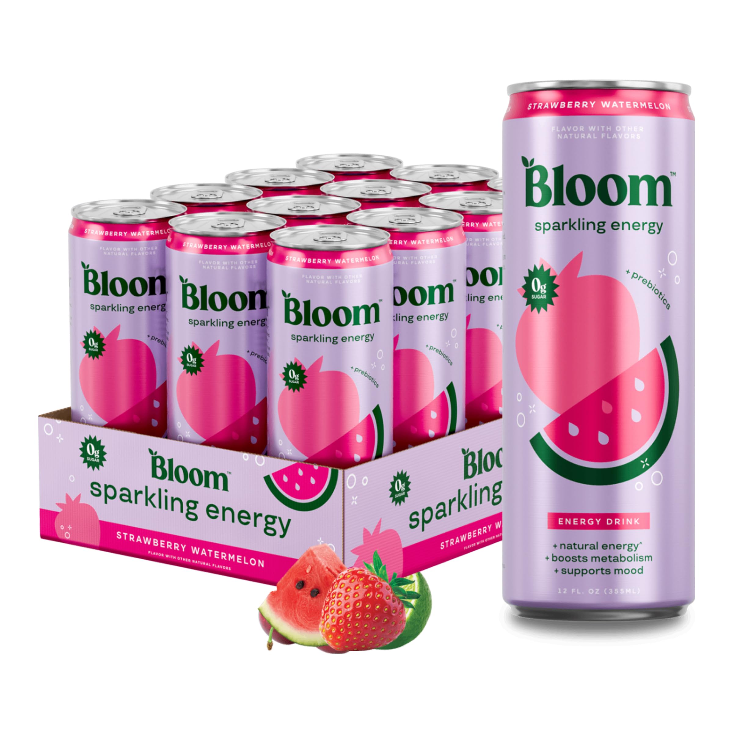 Bloom Nutrition Strawberry Watermelon Energy 12oz Cans 12-Pack