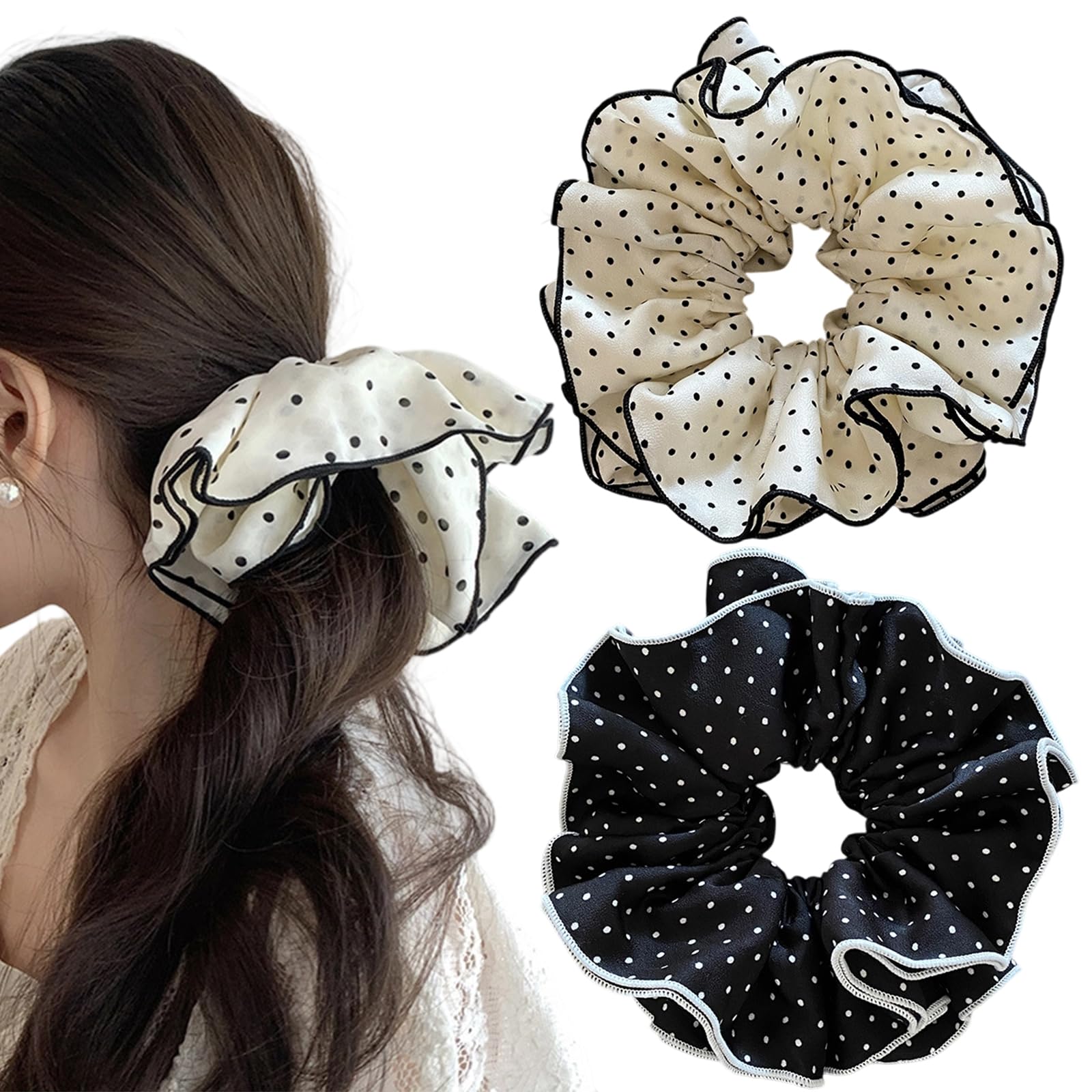 mdgfge 2-Pc Polka Dots Silk Scrunchies