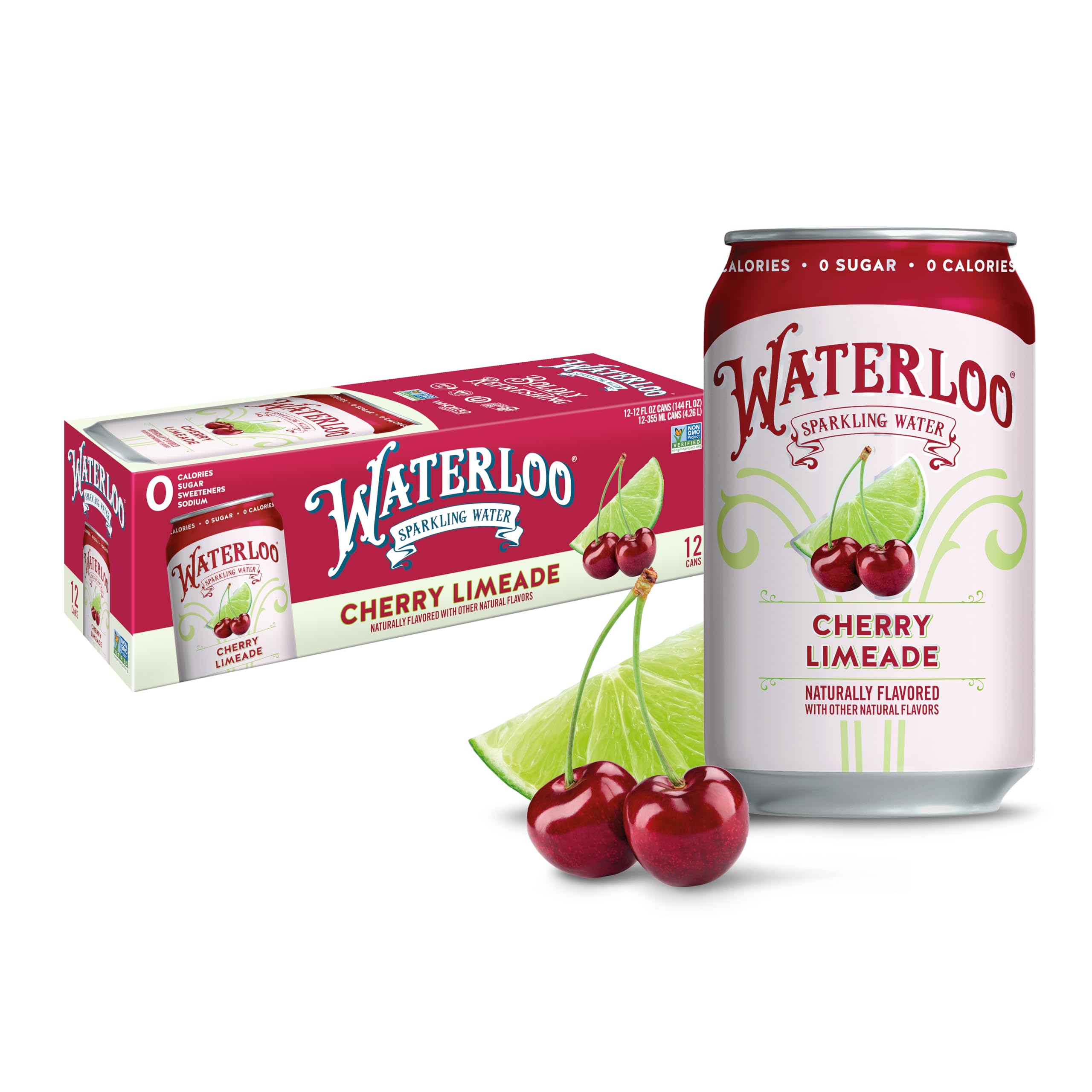 Waterloo Sparkling Water, Cherry Limeade Naturally Flavored, 12 Fl Oz Cans (Pack of 12) Ã¢Â€Â“ Zero Calories and Zero Sugar or Sweeteners