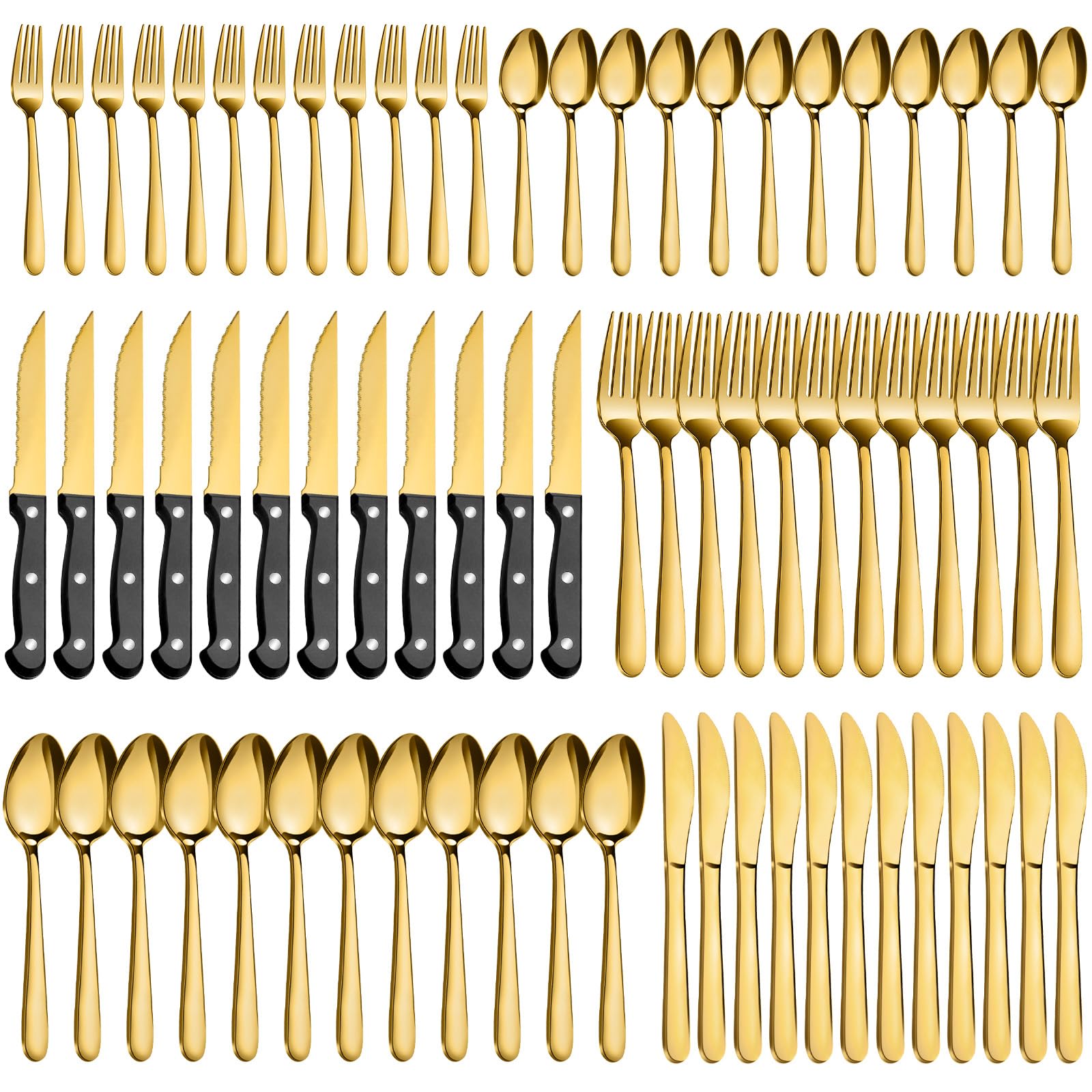 Pleafind Gold Stainless Silverware Set 72 Piece