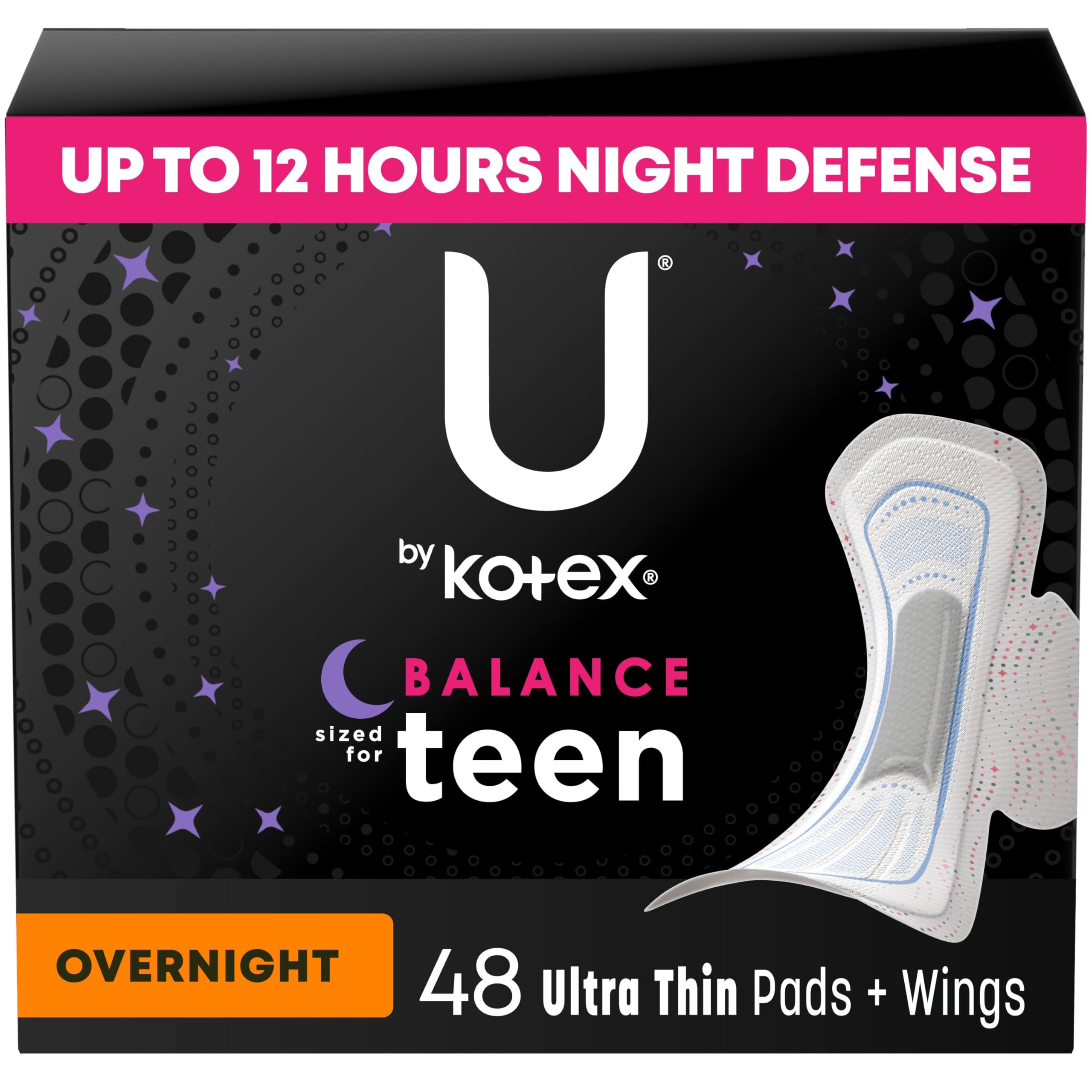 U by Kotex Teens Ultra Thin Overnight Pads 48 Count