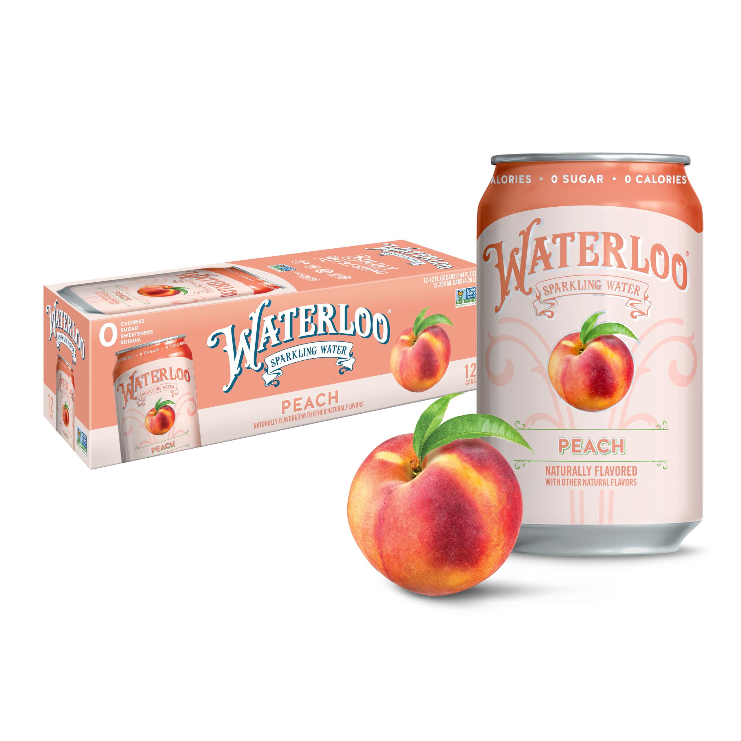 Waterloo Sparkling Water, Peach Naturally Flavored, 12 Fl Oz Cans (Pack of 12) Ã¢Â€Â“ Zero Calories and Zero Sugar or Sweeteners