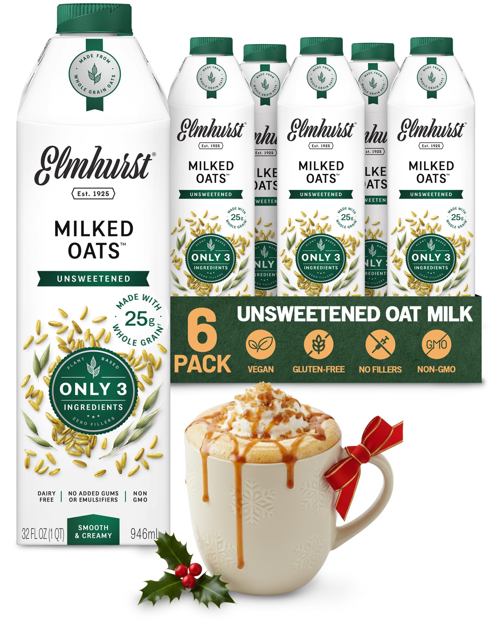 Elmhurst Unsweetened Oat Milk 32oz 6 Pack