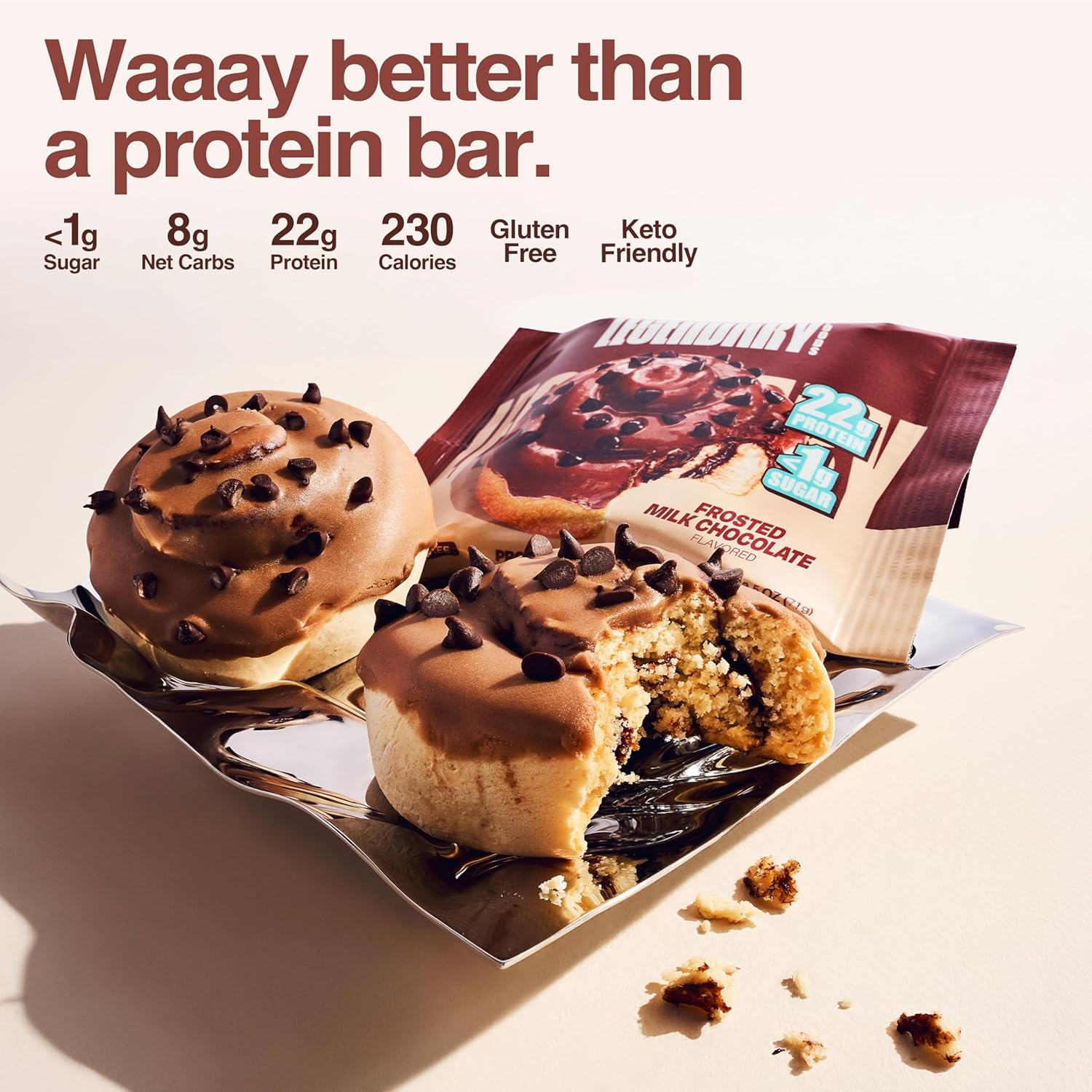 Legendary Foods 22g Protein Roll Milk Chocolate, 0g added Sugar, Gluten Free Bar, Keto Low Carb Snack, 2.4oz