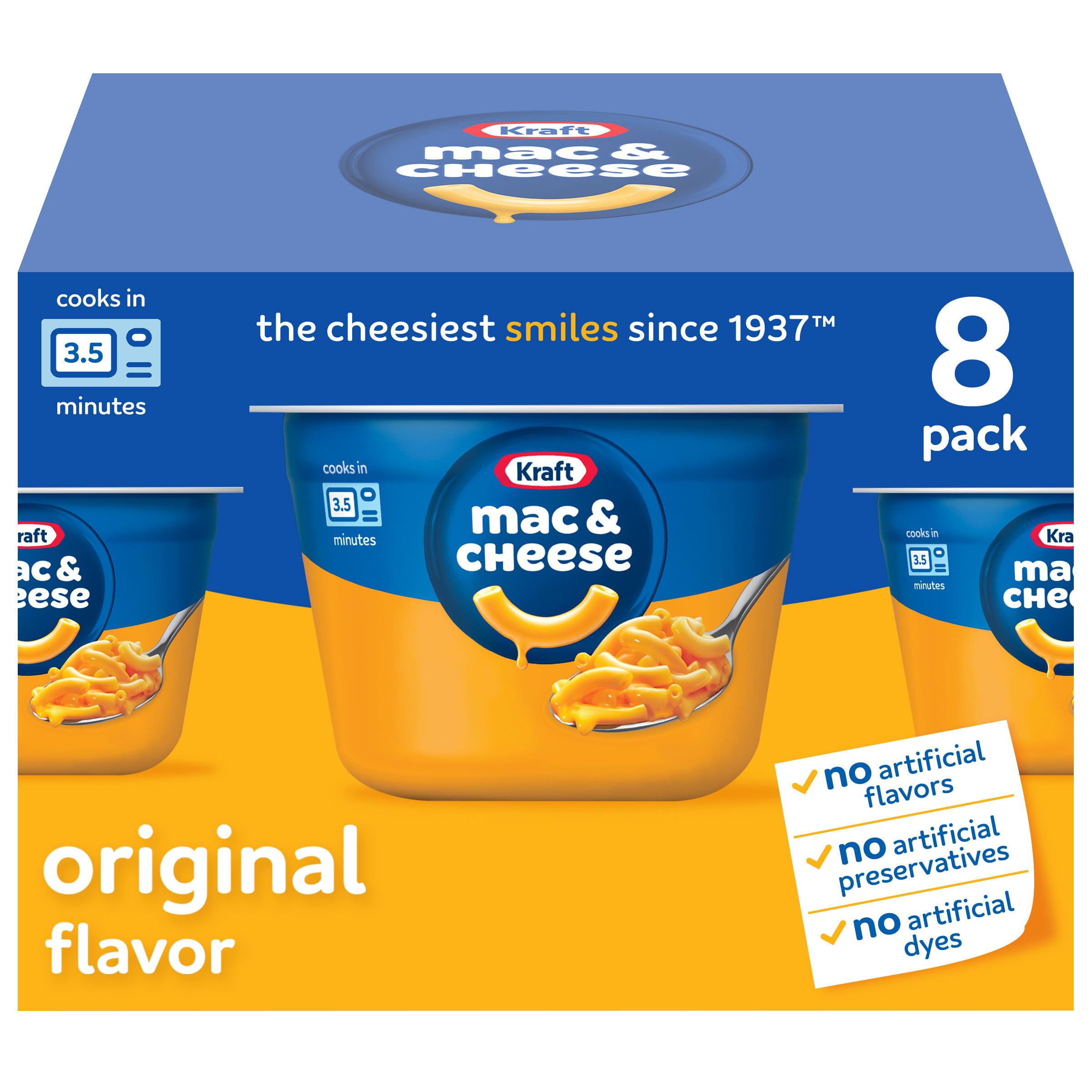 Kraft Mac and Cheese, 8 Cups, for Easy Dinner or Dinner Sides, Original Flavor, No Artificial Flavors, Preservatives or Dyes, 2.05 oz
