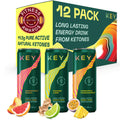 KEY Ketone Drink - Ketones for Energy & Focus, Sugar Free & Low Caffeine from Green Tea with L-Theanine, No Crash or Jitters, All Natural, Lightly Carbonated, Variety Pack (Pack of 12)