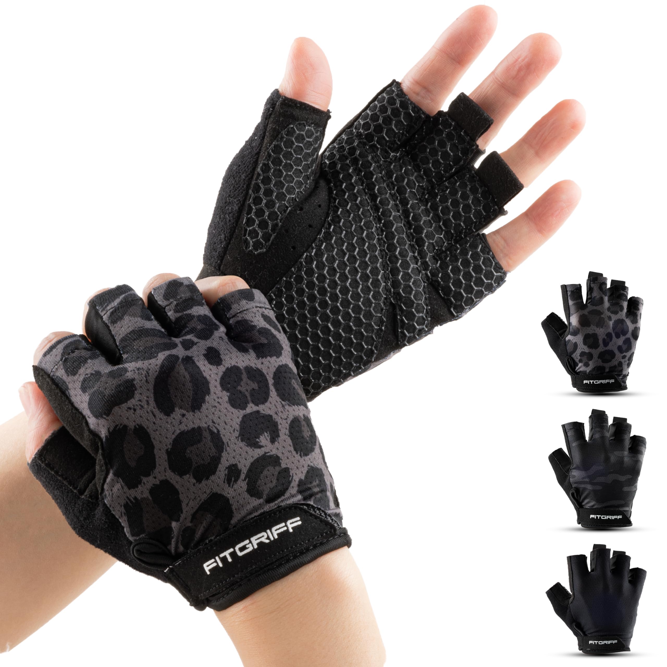 Fitgriff Padded Workout Gloves Leopard Size 6