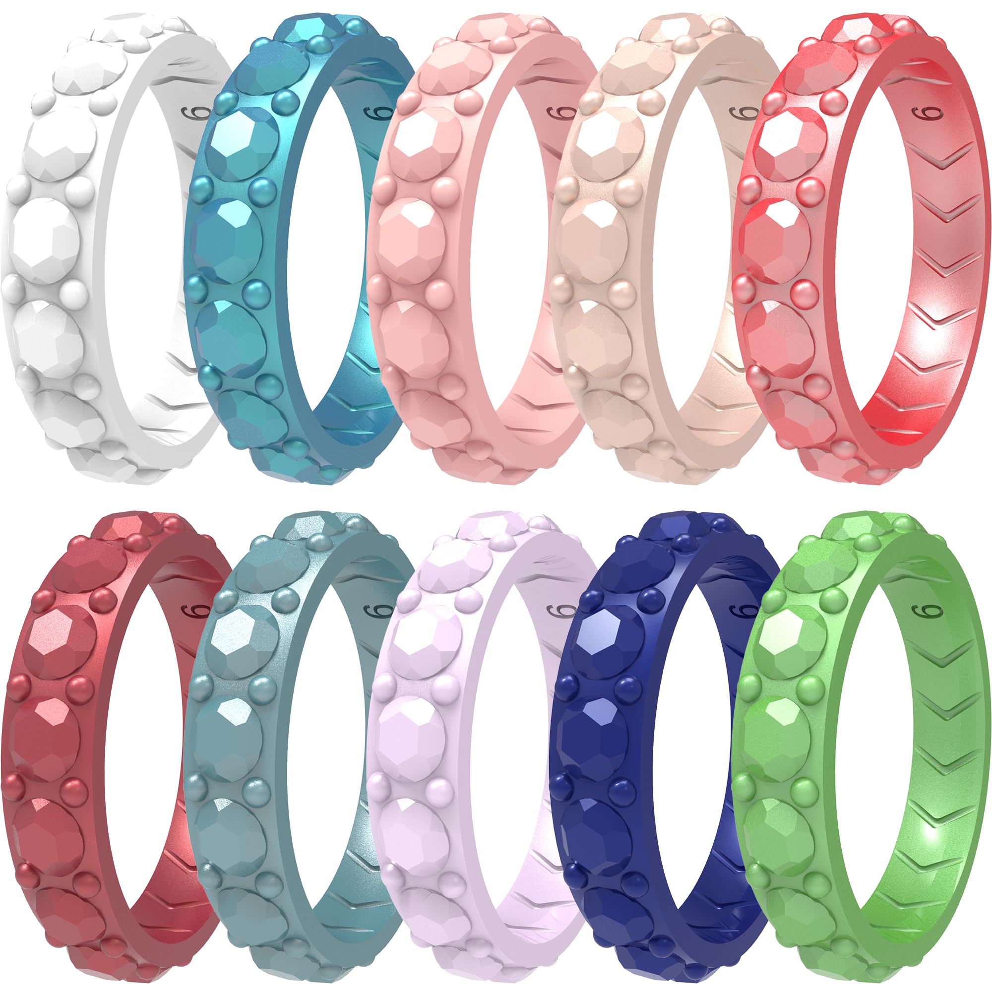icooci Womenís Stackable Silicone Rings Diamonds Collection