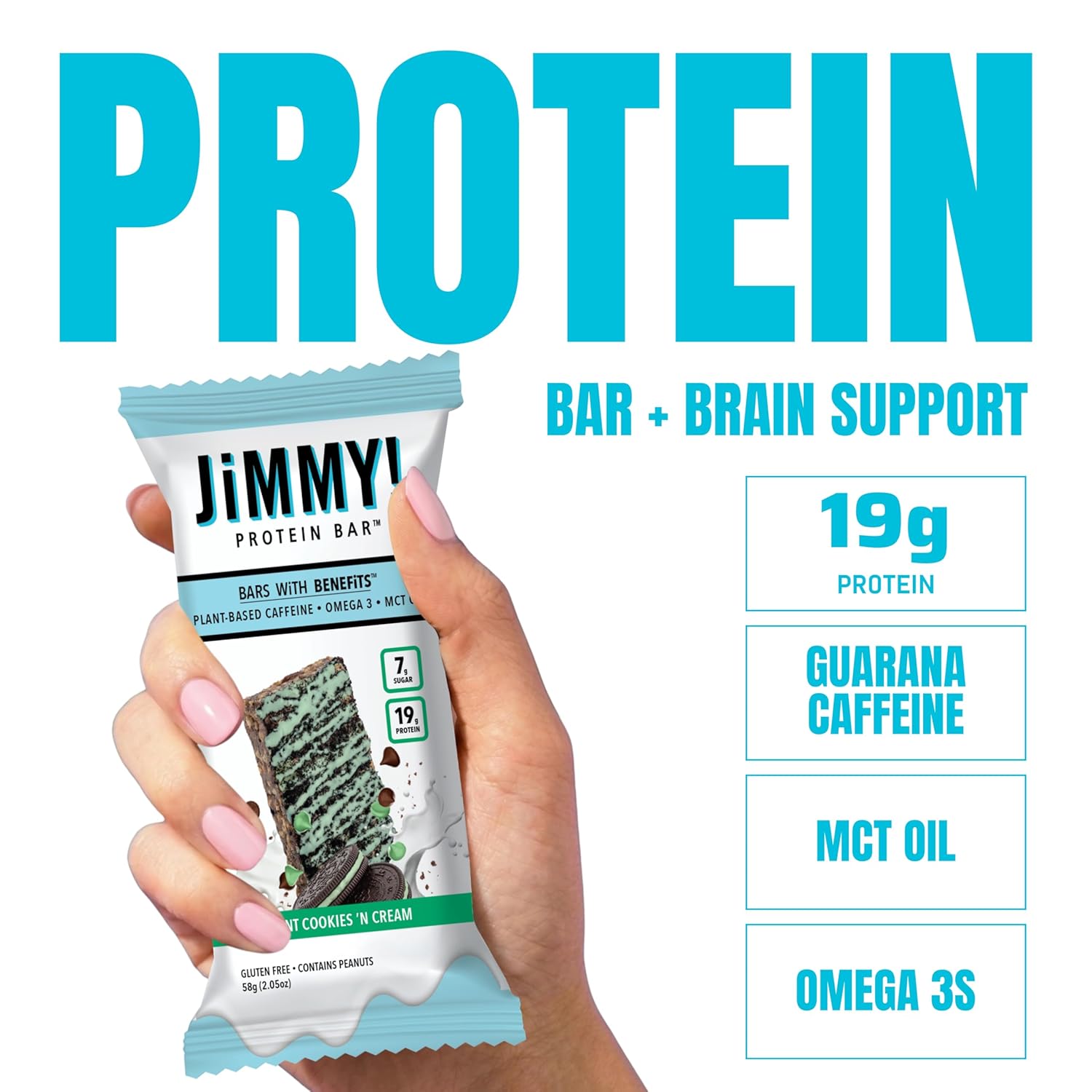 JiMMYBAR! Mint Cookies N Cream - 19g Protein Bars - 7g Low Sugar