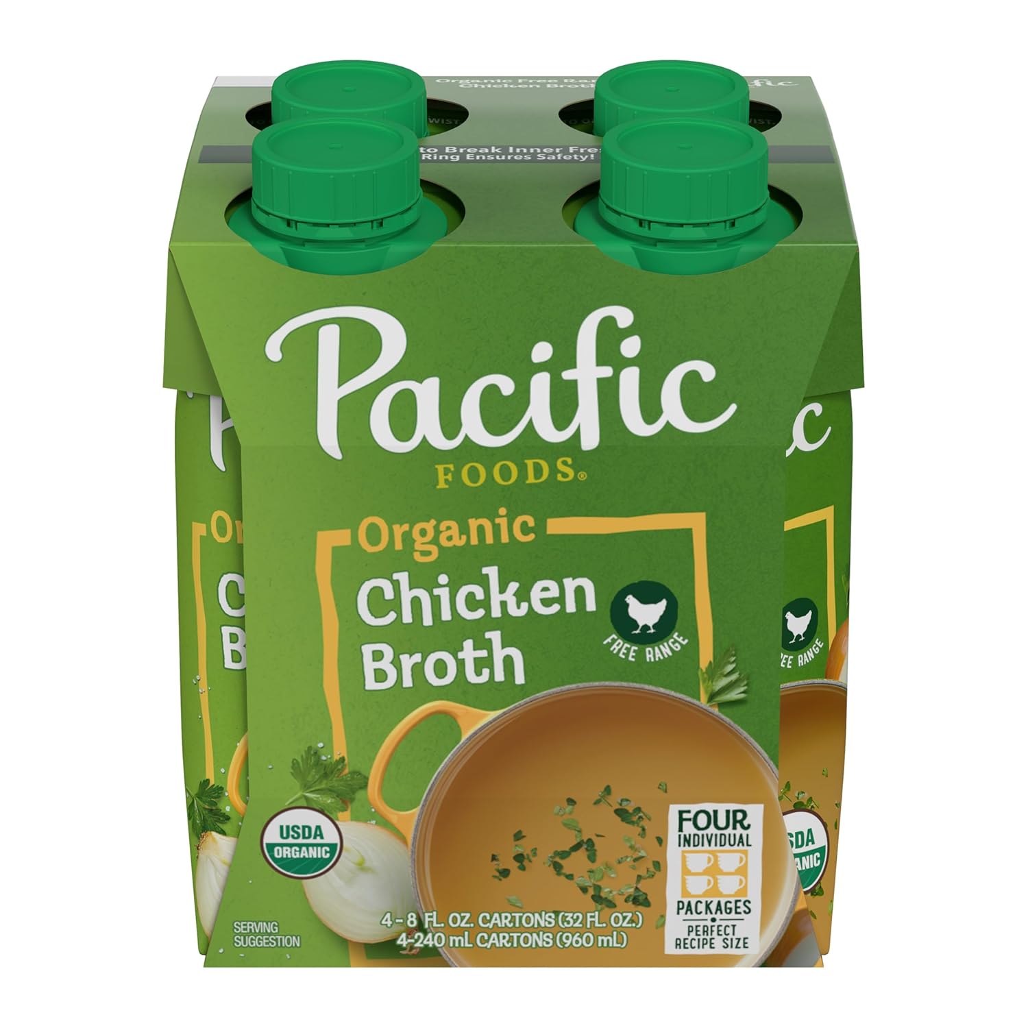 Pacific Foods Organic Free-Range Chicken Broth, 8 oz Carton (4 Pack)