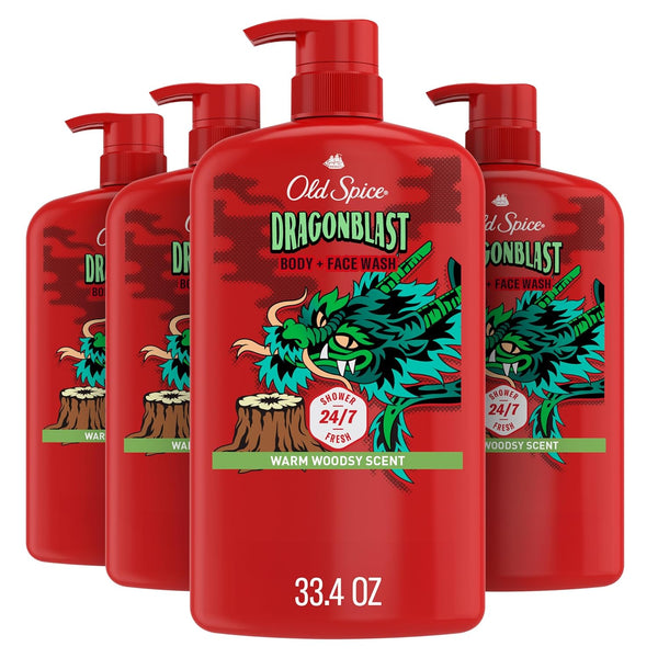 Old Spice Cleansing Body Wash for Men, 3X Defense, 24/7 Shower Fresh with Lasting Scent, 2-in-1 Body & Face Wash, Dragonblast Scent, 33.4