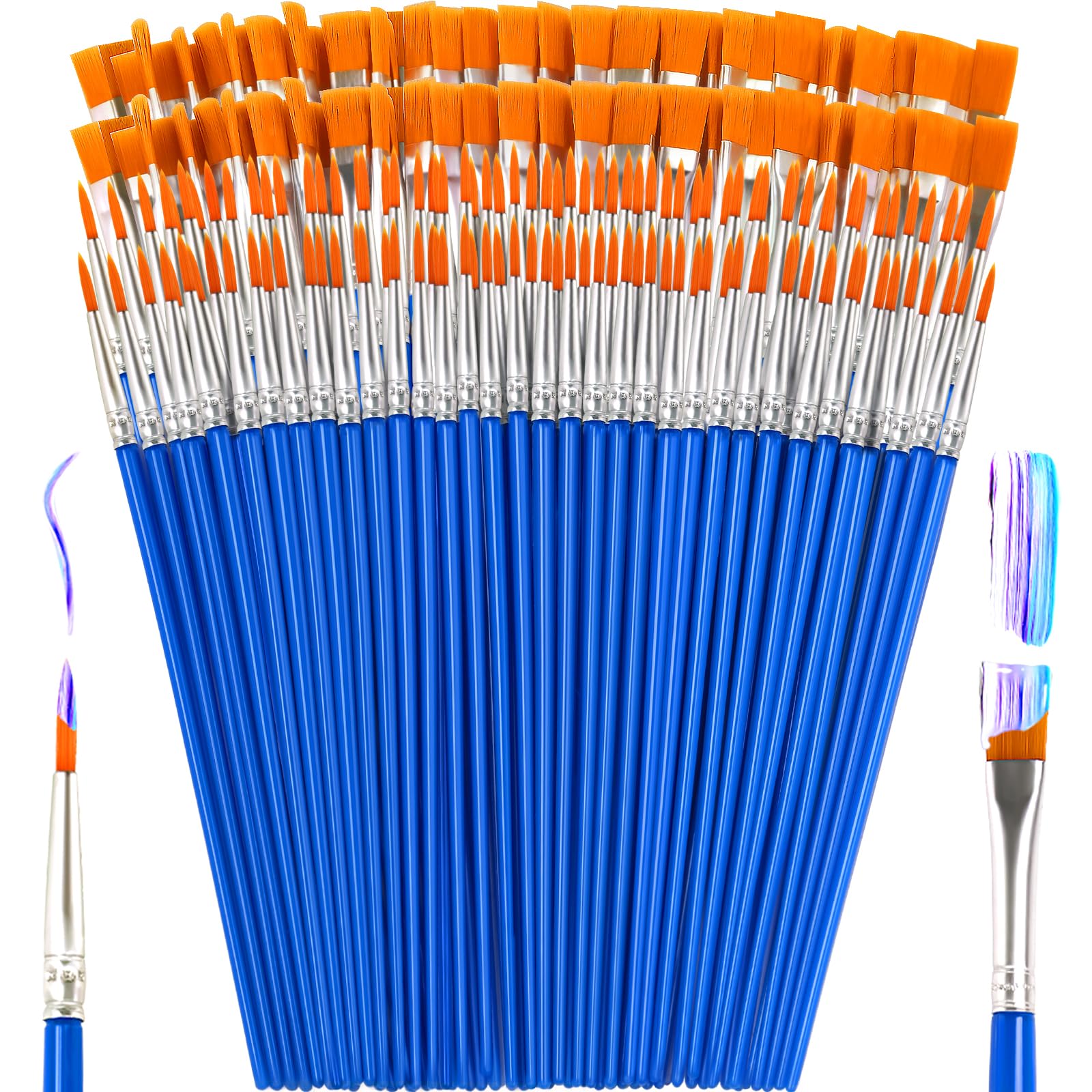 160-Pc Small Flat & Round Paint Brushes Bulk
