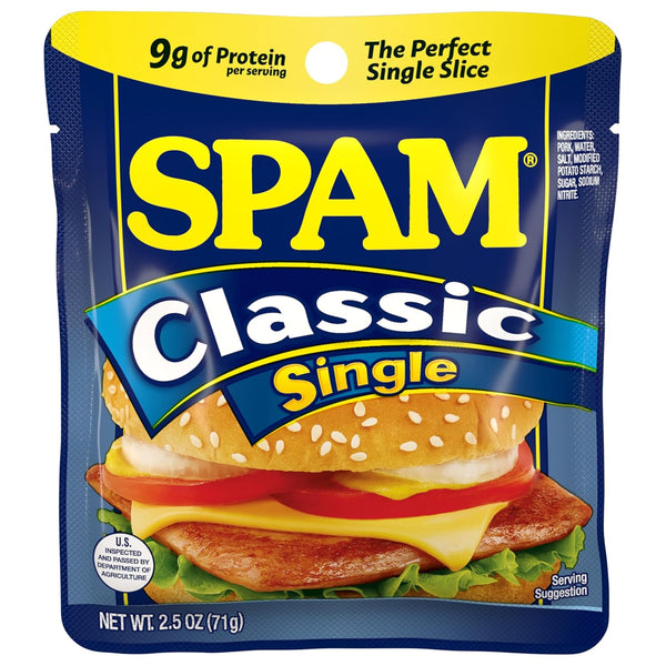 SPAM Classic Single, 9 Grams of Protein Per Serving, 2.5 oz Single Pouche, 2.5oz
