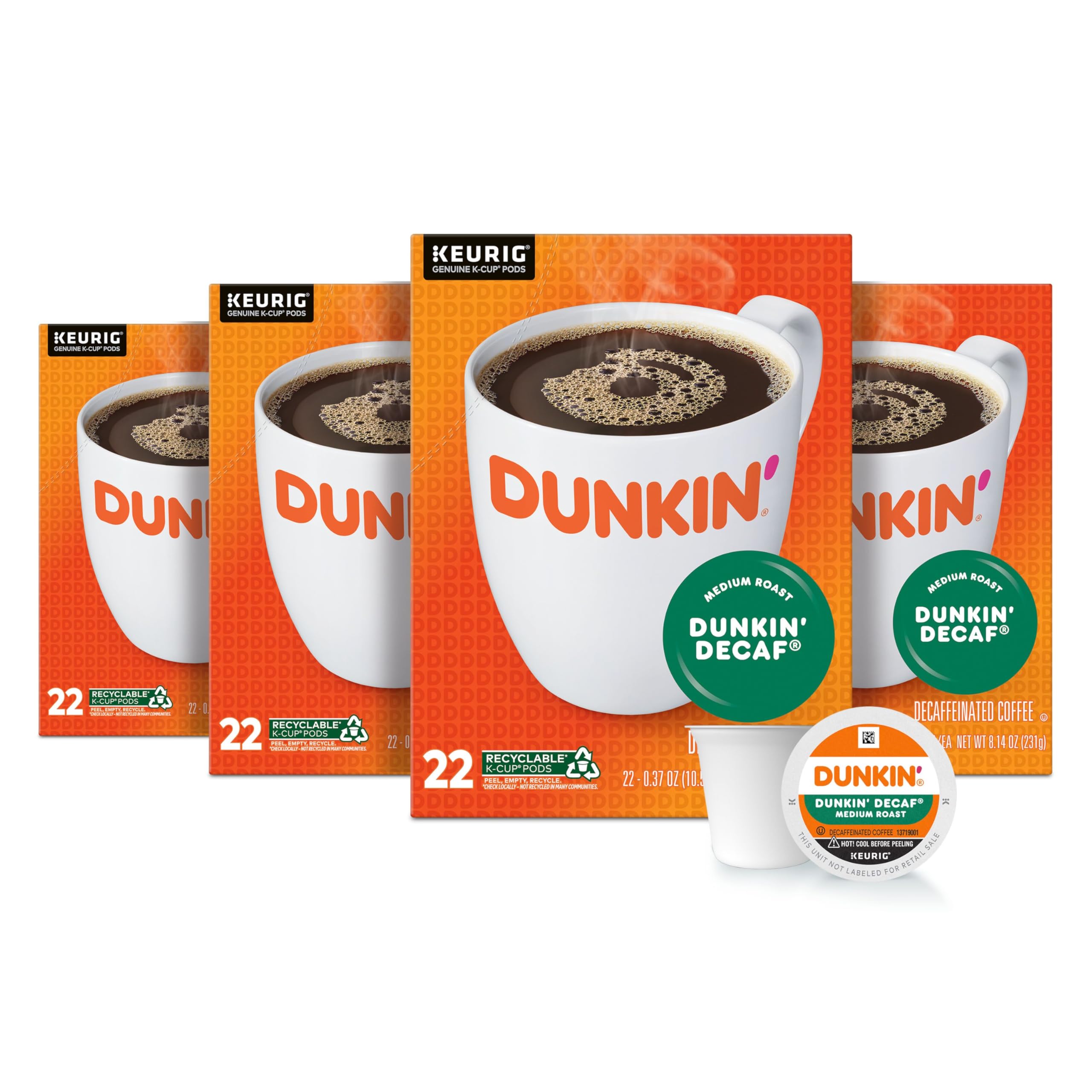 Dunkin' Decaf Medium Roast Coffee 22ct 4 Pack