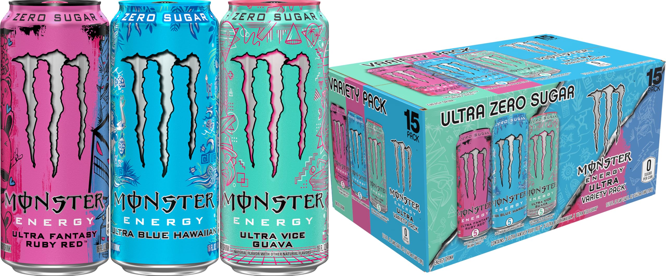 Monster Energy Ultra Variety Hawaiian Guava Ruby 16oz 15 Pack