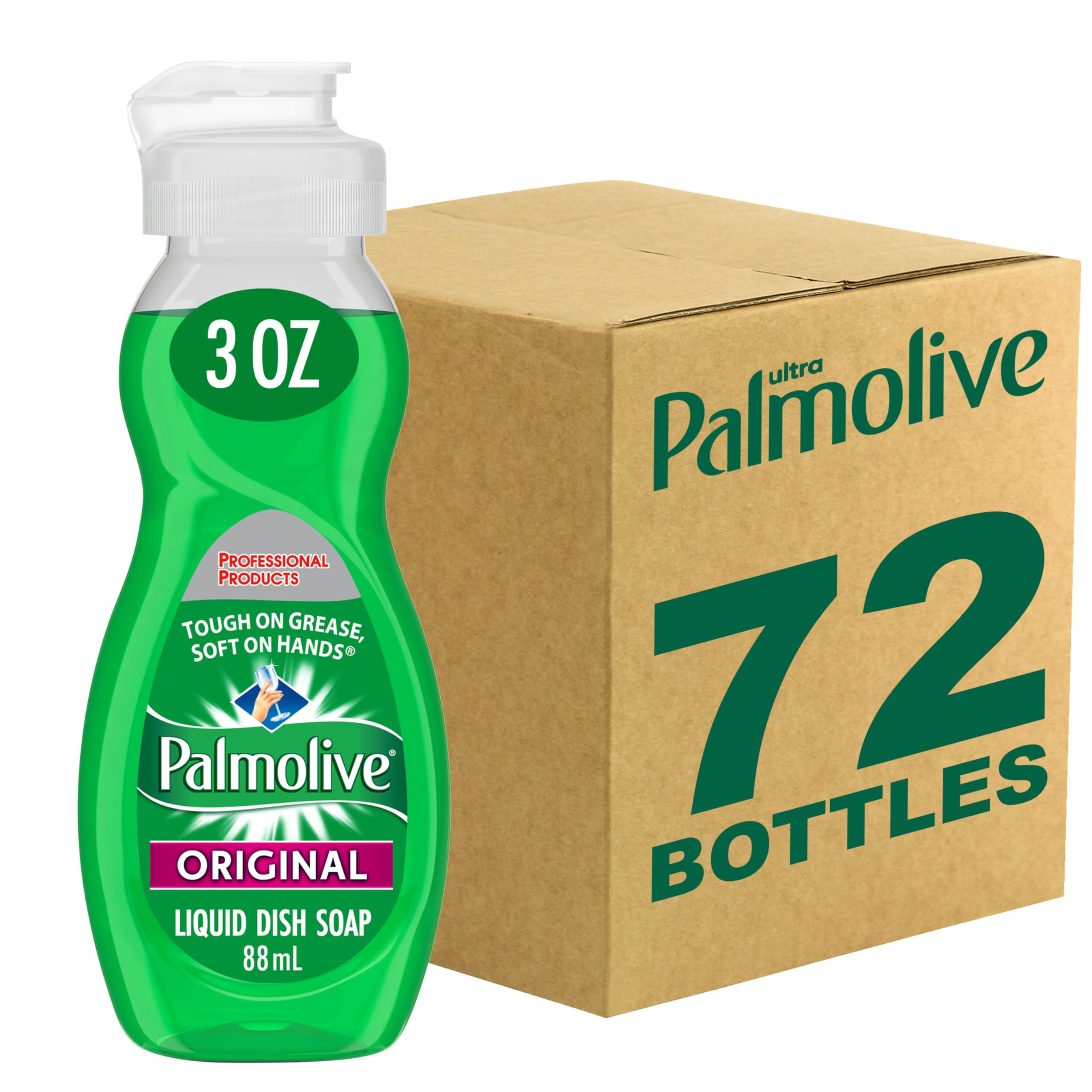 PALMOLIVE Dishwashing Liquid, Travel Dish Soap, Original Scent, Green, 3 Fluid Ounce Bottle (Case of 72) - Total of 216 Fluid Ounces - Dishwashing Liquid - Kitchen Soap & Cleaning Supplies