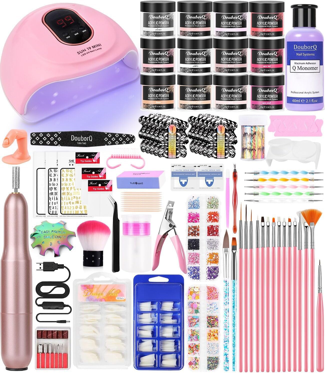 Acrylic Nail Art Manicure Kit with UV Lamp