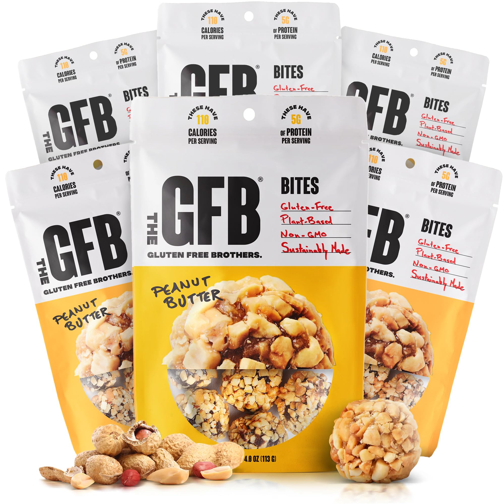 The Gluten Free Brothers Peanut Butter Bites - Gluten Free Protein Balls Ã¢Â€Â“ Non GMO, Soy Free, Vegan Ã¢Â€Â“ Snack Size Plant Based Protein Energy Balls, 4 oz (6 Count)