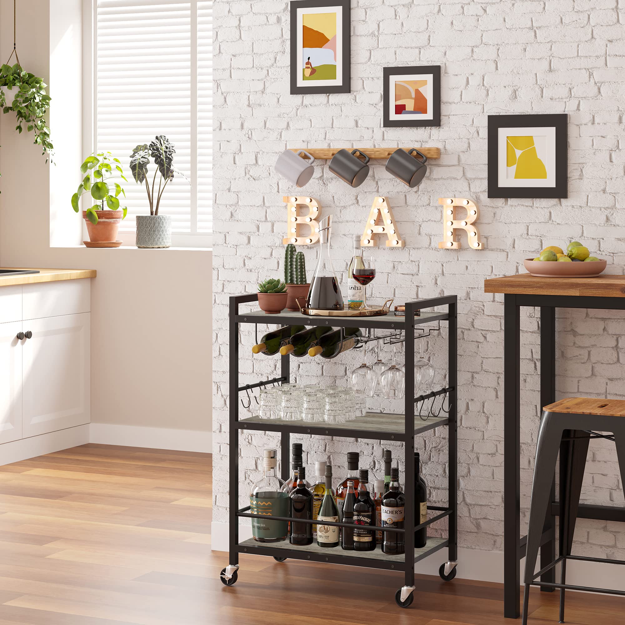 TUTOTAK Mobile Bar Cart Microwave Shelf Wine Rack