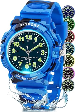DTKID Kids Watch Boys Girls Waterproof Wristwatch for Ages 5-18 | 7 Colorful Lights, Soft TPU Band, Easy to Read Dial Childrens Wristwatch