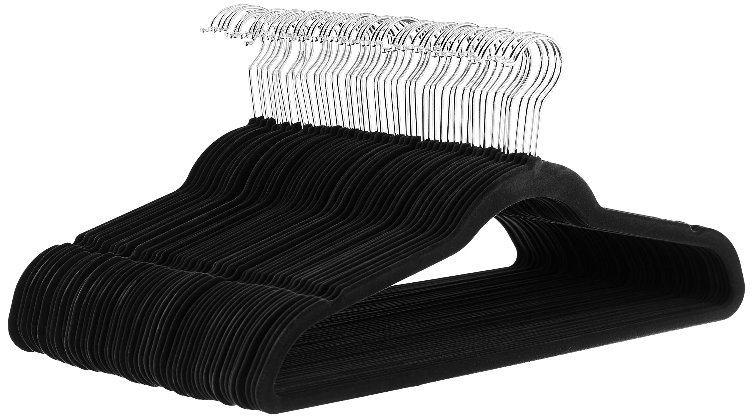 Amazon Basics Slim Velvet Non-Slip Space Saving Suit Clothes Hangers, Closet Organizer, Black, 50-Pack