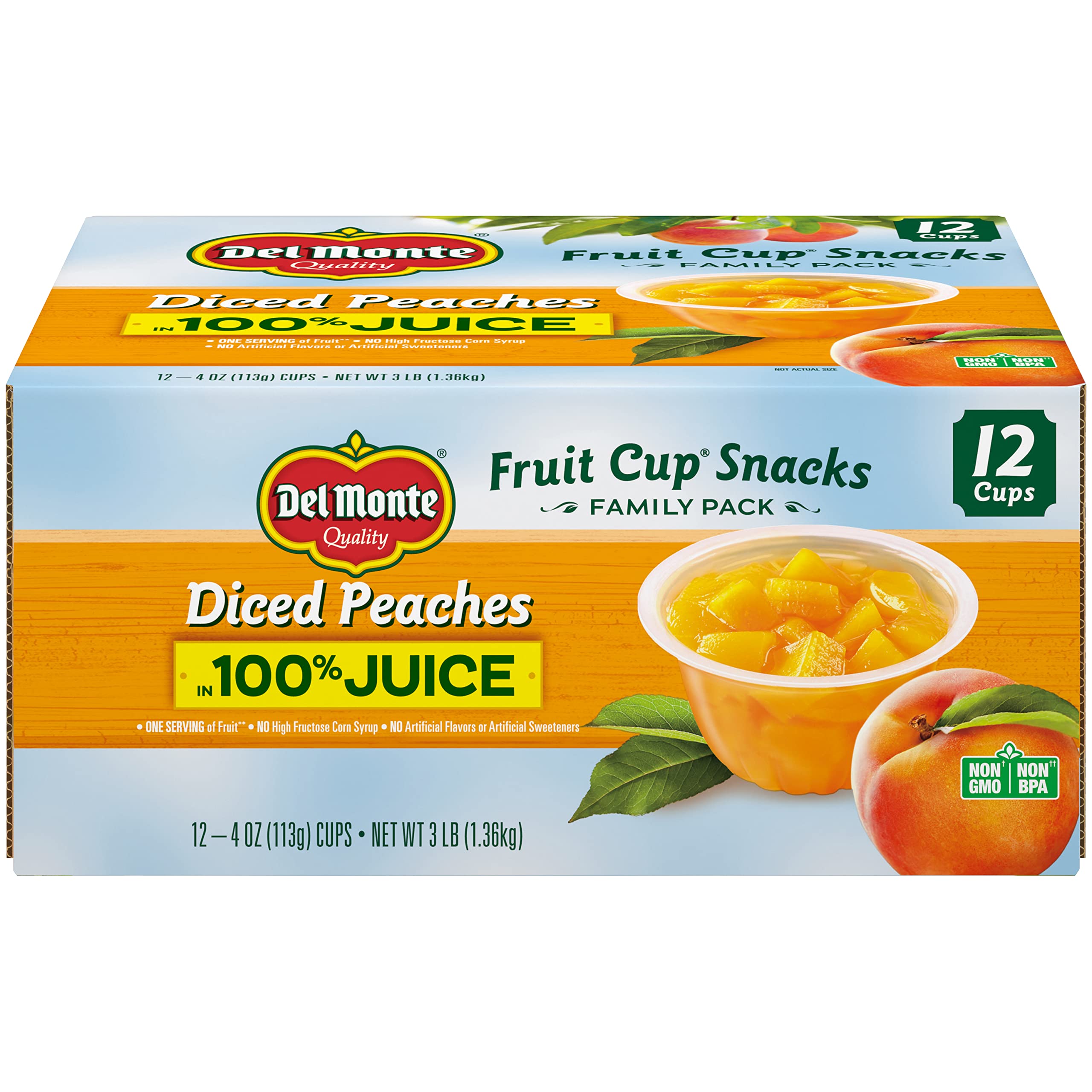 Del Monte Diced Peaches Fruit Cups 4oz 12-Pack