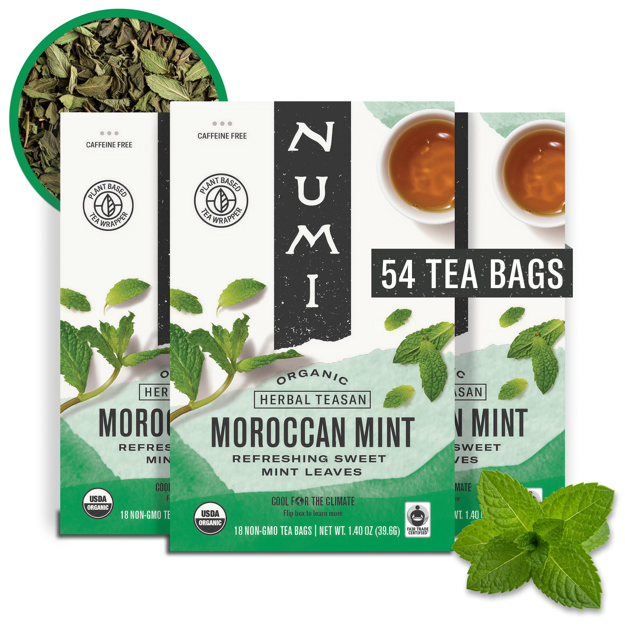 Numi Tea Organic Moroccan Mint Tea, 54 Herbal Tea Bags, Caffeine Free