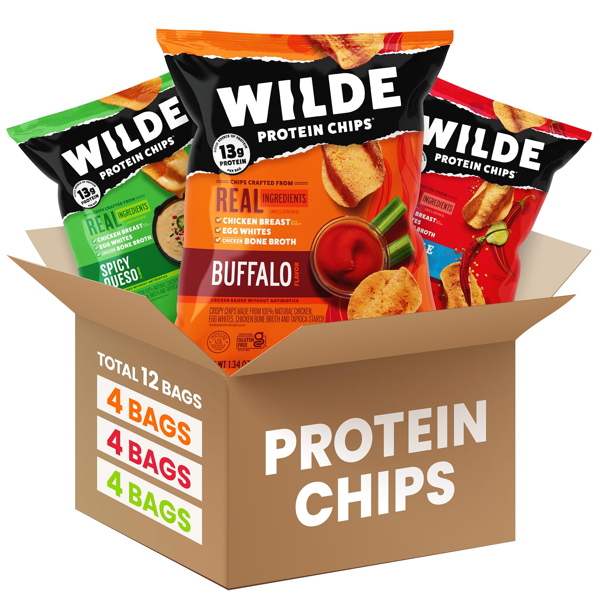 WILDE Spicy Variety Gluten Free Protein Chips 12 Pack