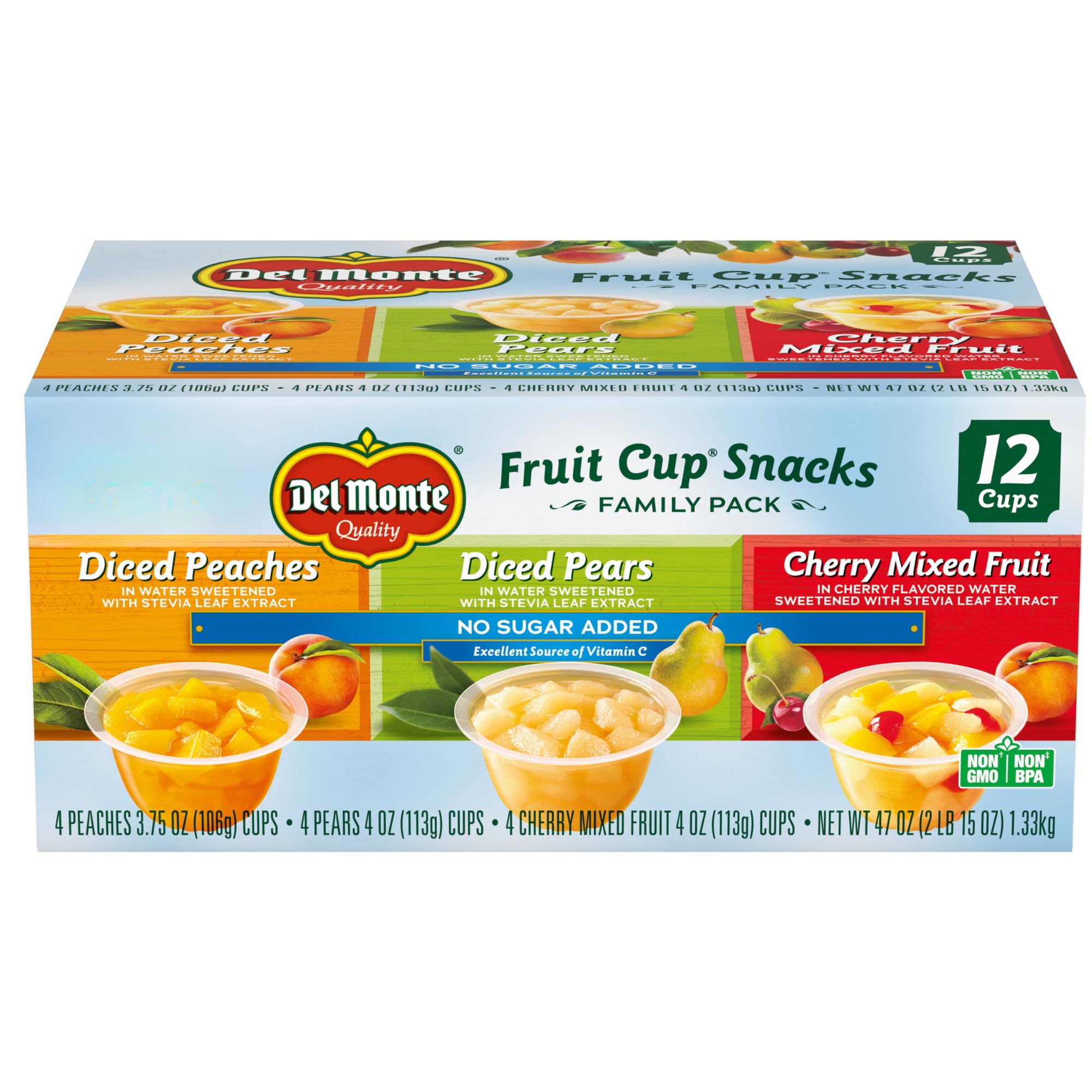 Del Monte Fruit Cups No Sugar Added Variety 4oz 12 Pack