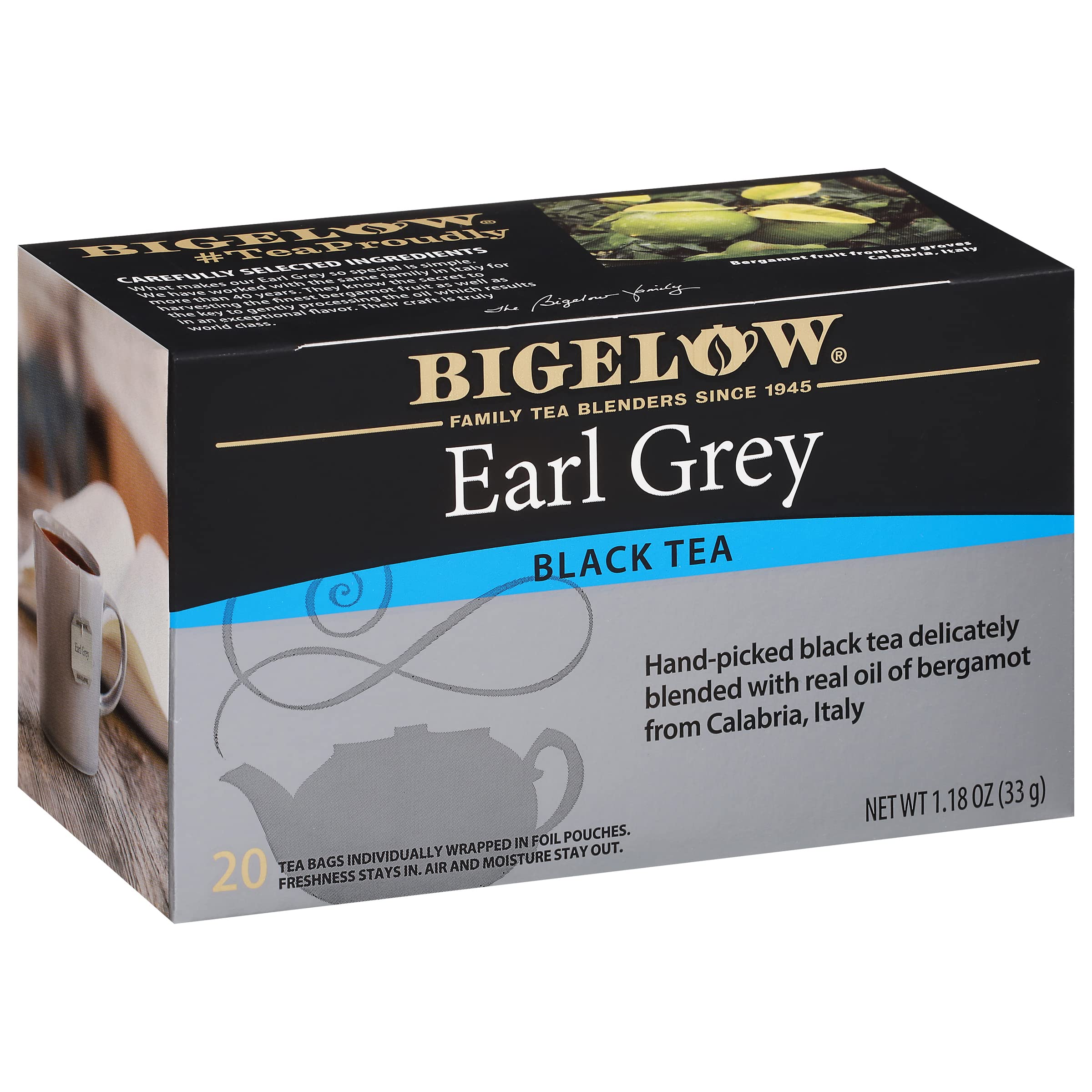 Bigelow Tea Earl Grey Flavored Black Tea, Kosher, 20 Bags, 1.18 Ounces (Pack of 6)