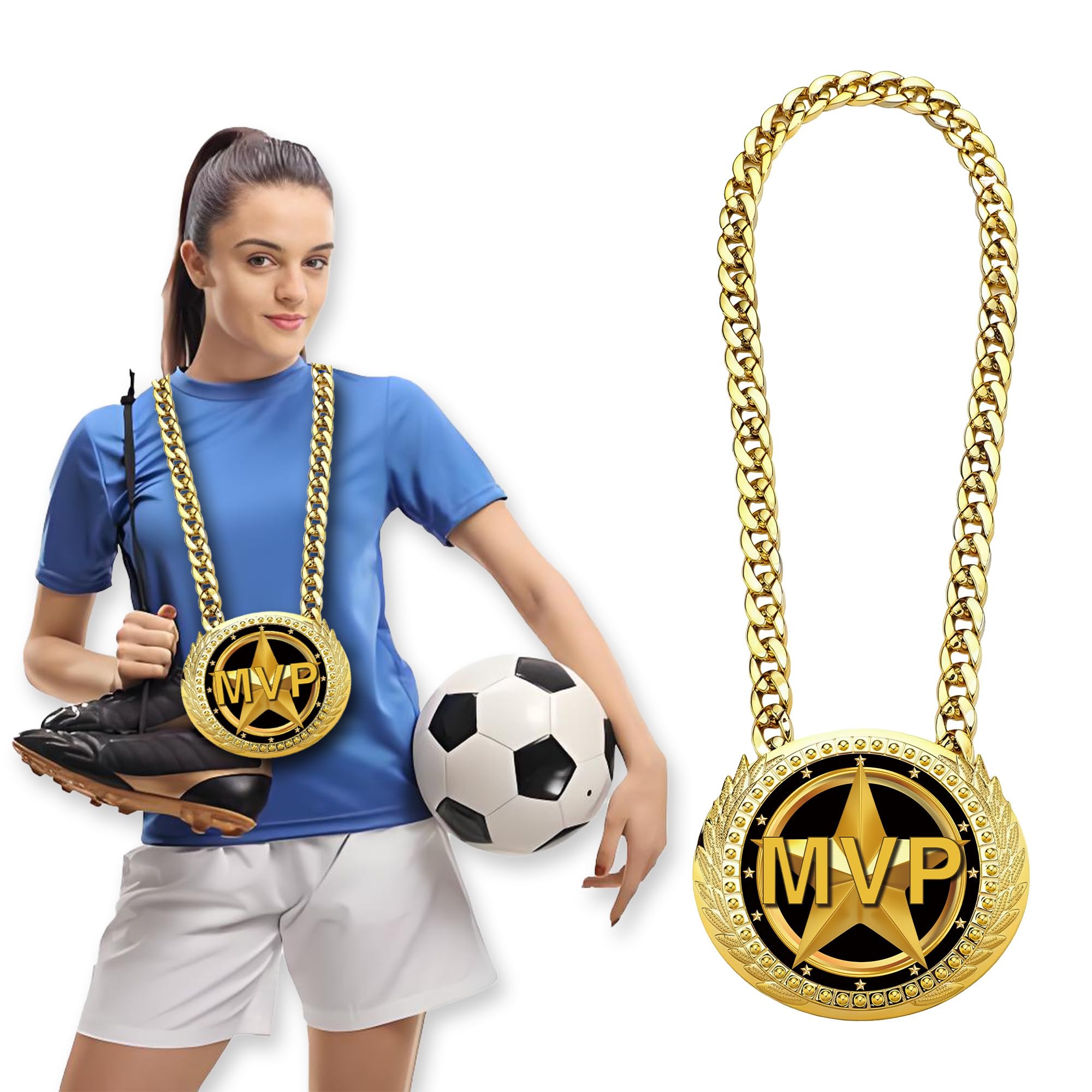 Gold MVP Award Medal Necklace Turnover Chain