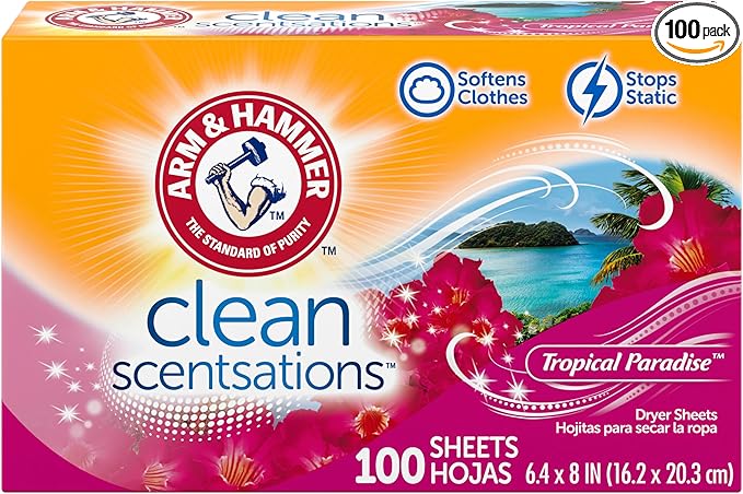 ARM & HAMMER Fabric Softener Sheets, Tropical Paradise, 100 Count