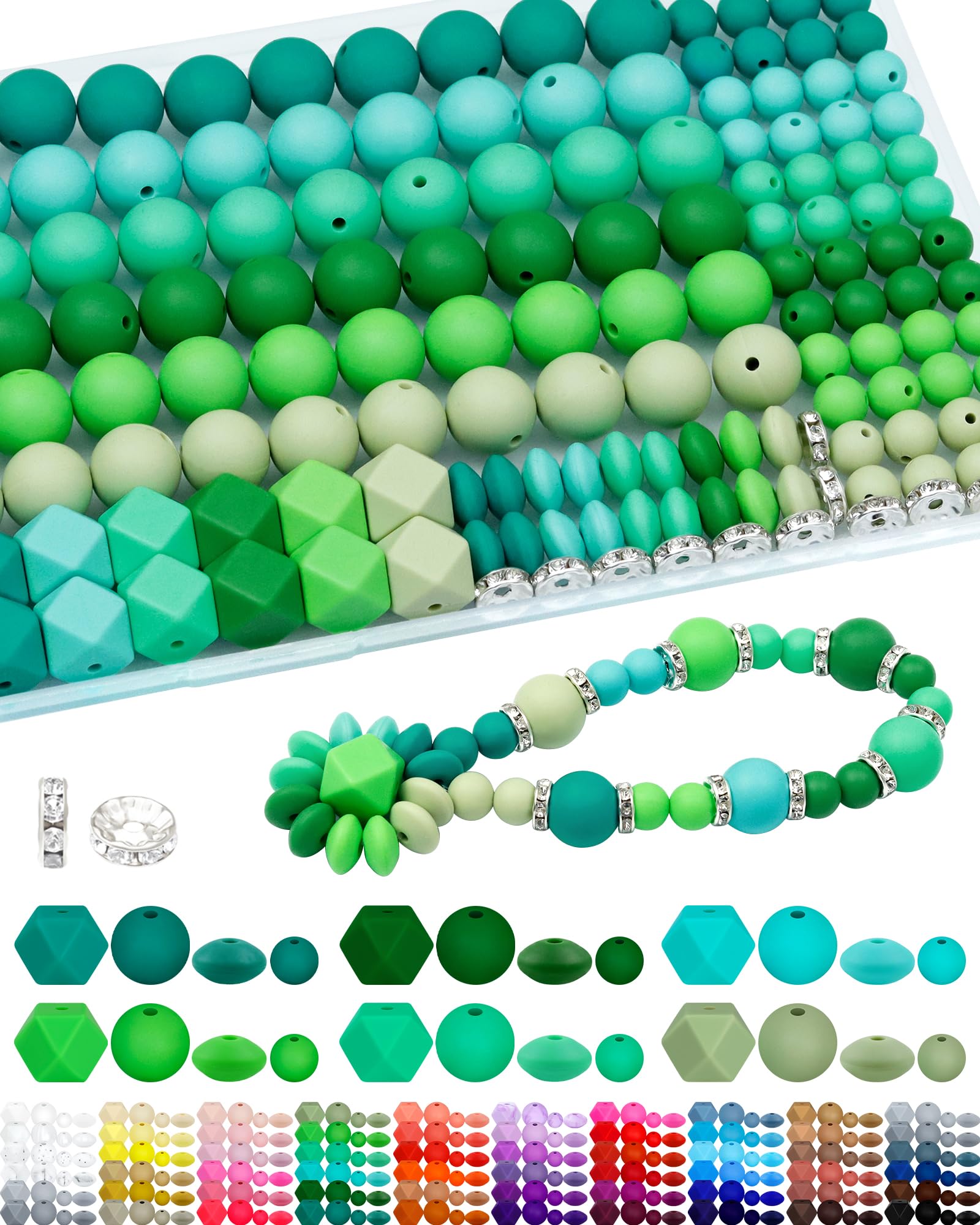 172-Pc Green Silicone Beads Keychain Making Kit