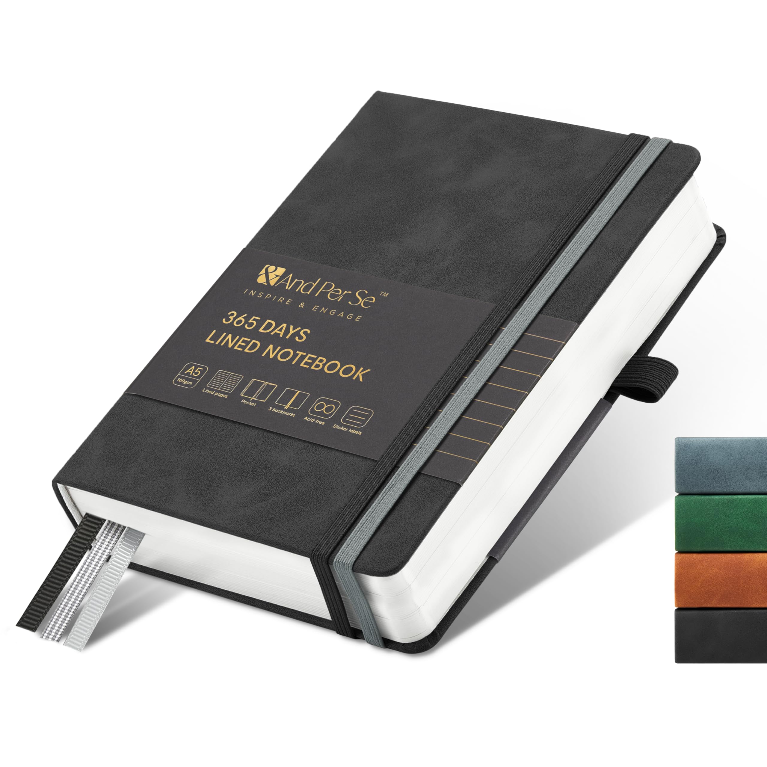 Per Se Lined Hardcover Journal A5 Black 365 Pages