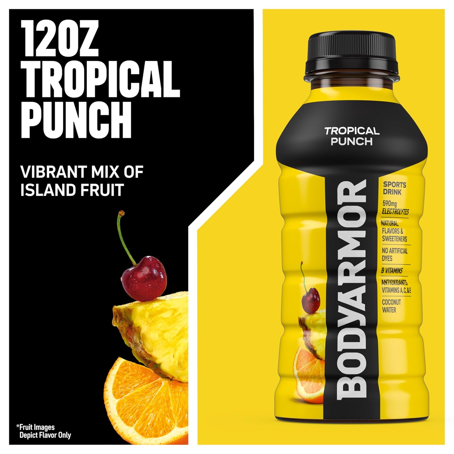 BODYARMOR Sports Drink, Tropical Punch, Electrolyte Drink Hydration, 12 Fl Oz Bottles, Flavored Coconut Water with B Vitamins & Antioxidants