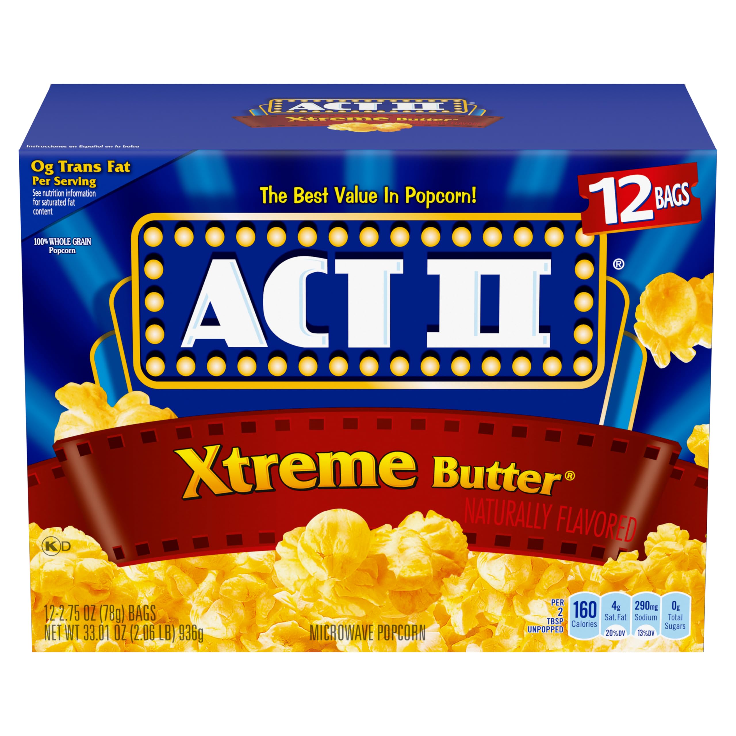 Act II Xtreme Butter Popcorn 2.75oz 12 Bags