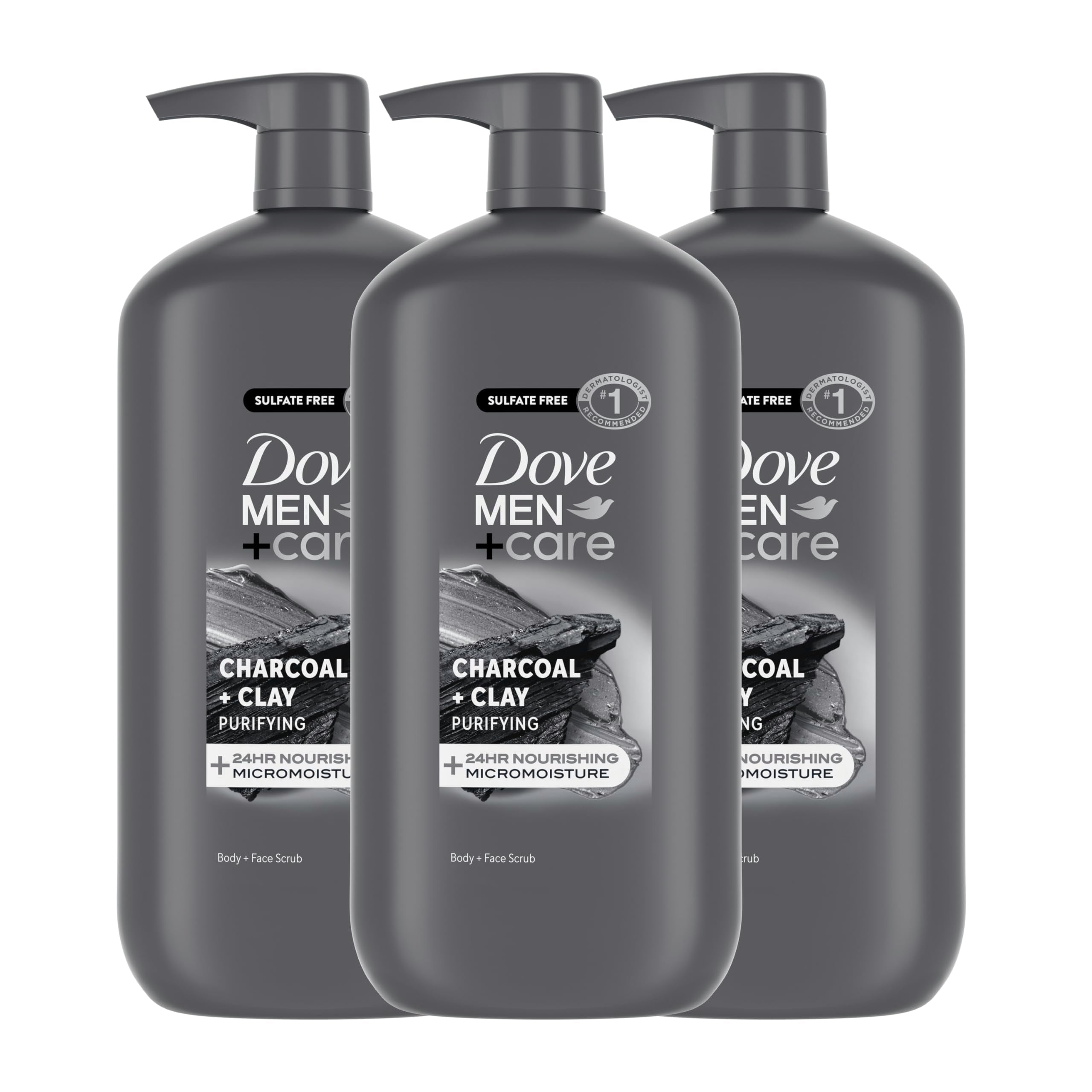 Dove Men+Care Charcoal Clay Body Face Wash 3pk