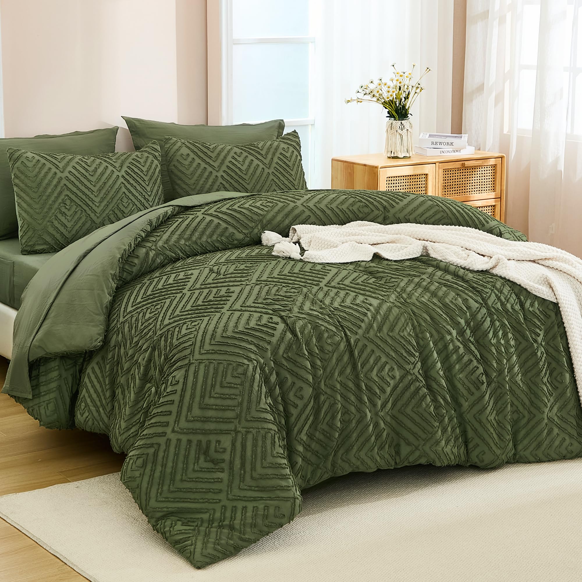 Andency Olive Green Tufted King Comforter Set