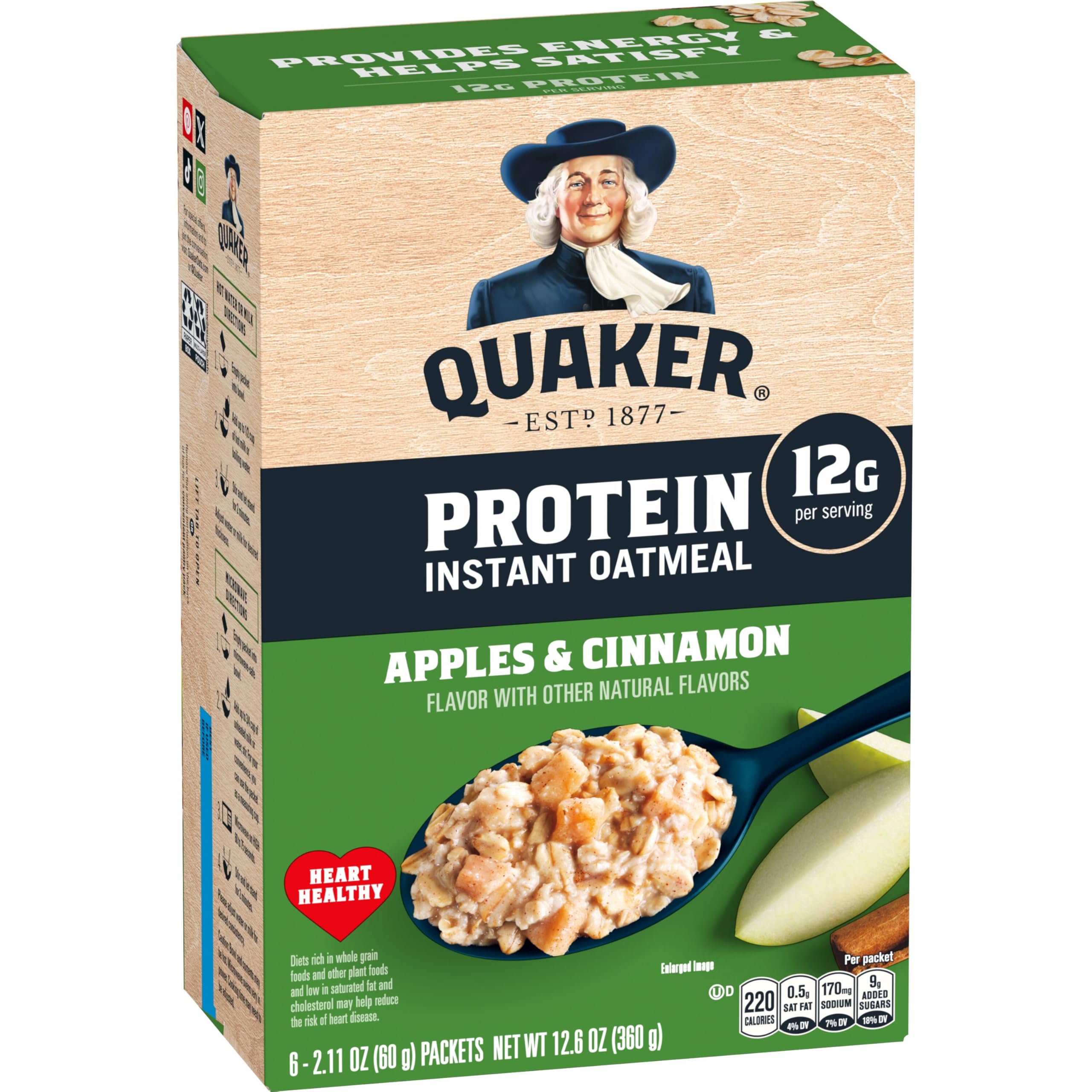 Quaker Protein Apple Cinnamon Oatmeal 2.11oz 6 Pack
