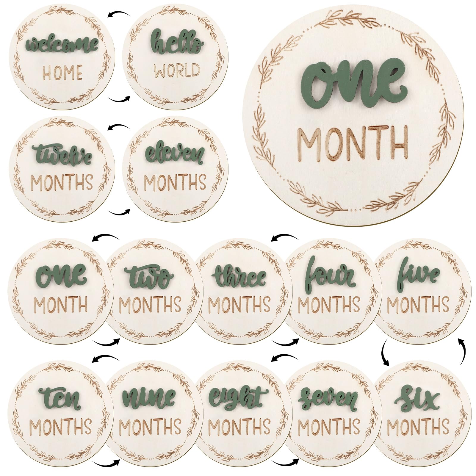 Baby Monthly Milestone Wooden Discs Double Sided