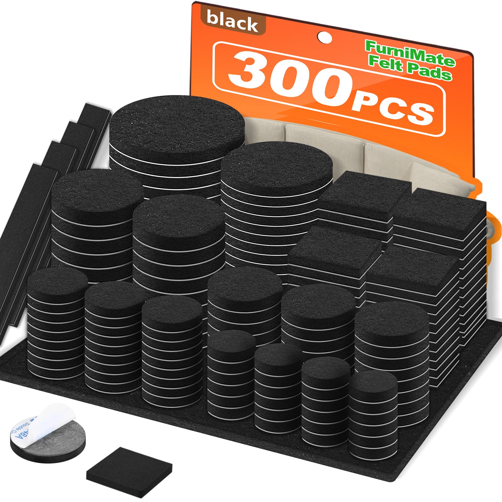 Felt Furniture Pads Hardwood Floor Protectors Black 300-Pack